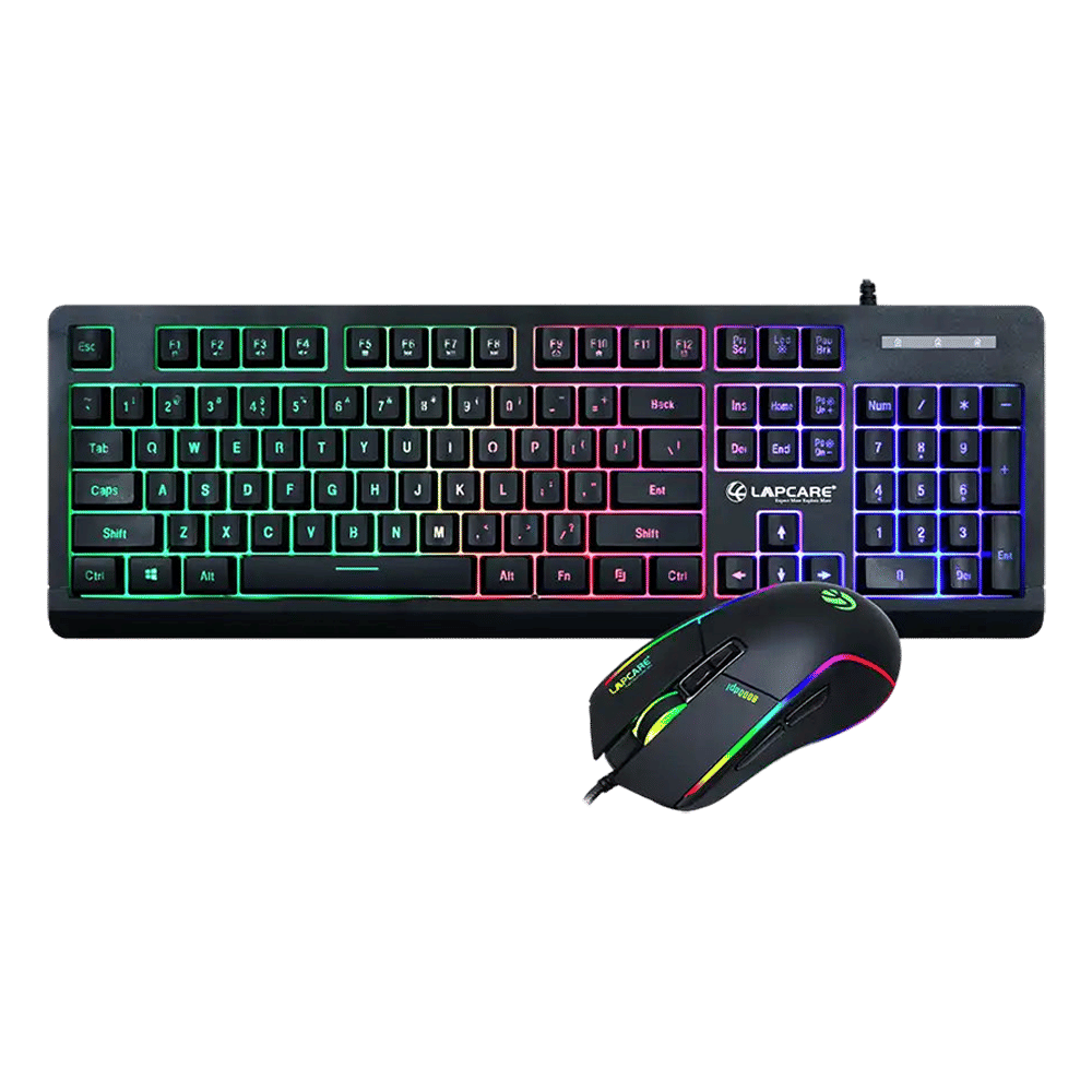 LAPCARE Champ LGC-012 Wired Gaming Keyboard and Mouse Combo (RGB Backlight, LKKBGC8018, Black)