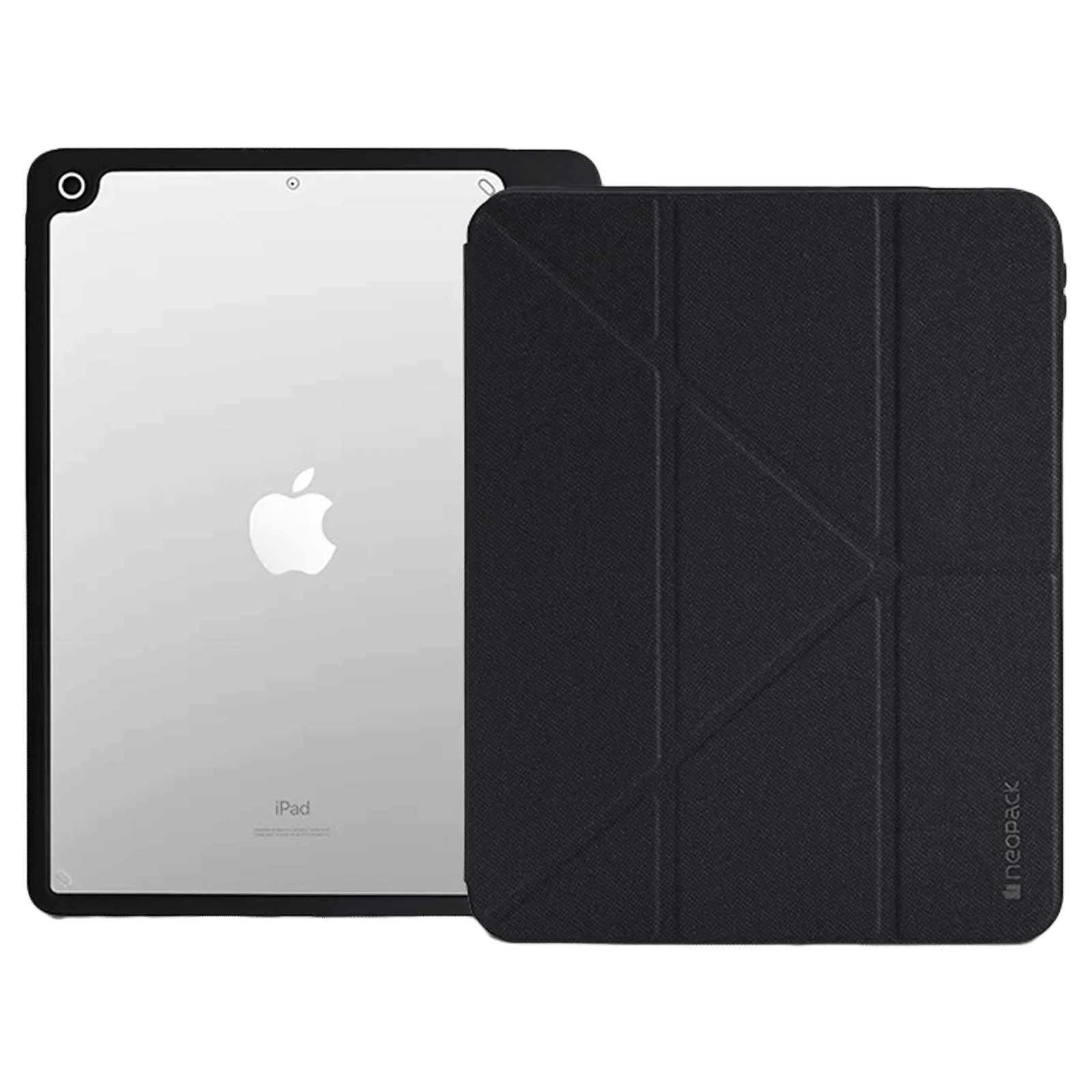neopack Alpha Flip Case for Apple iPad 10.2 Inch with Pencil Holder (All Gen) (Transparent Back Shell Design, Black)