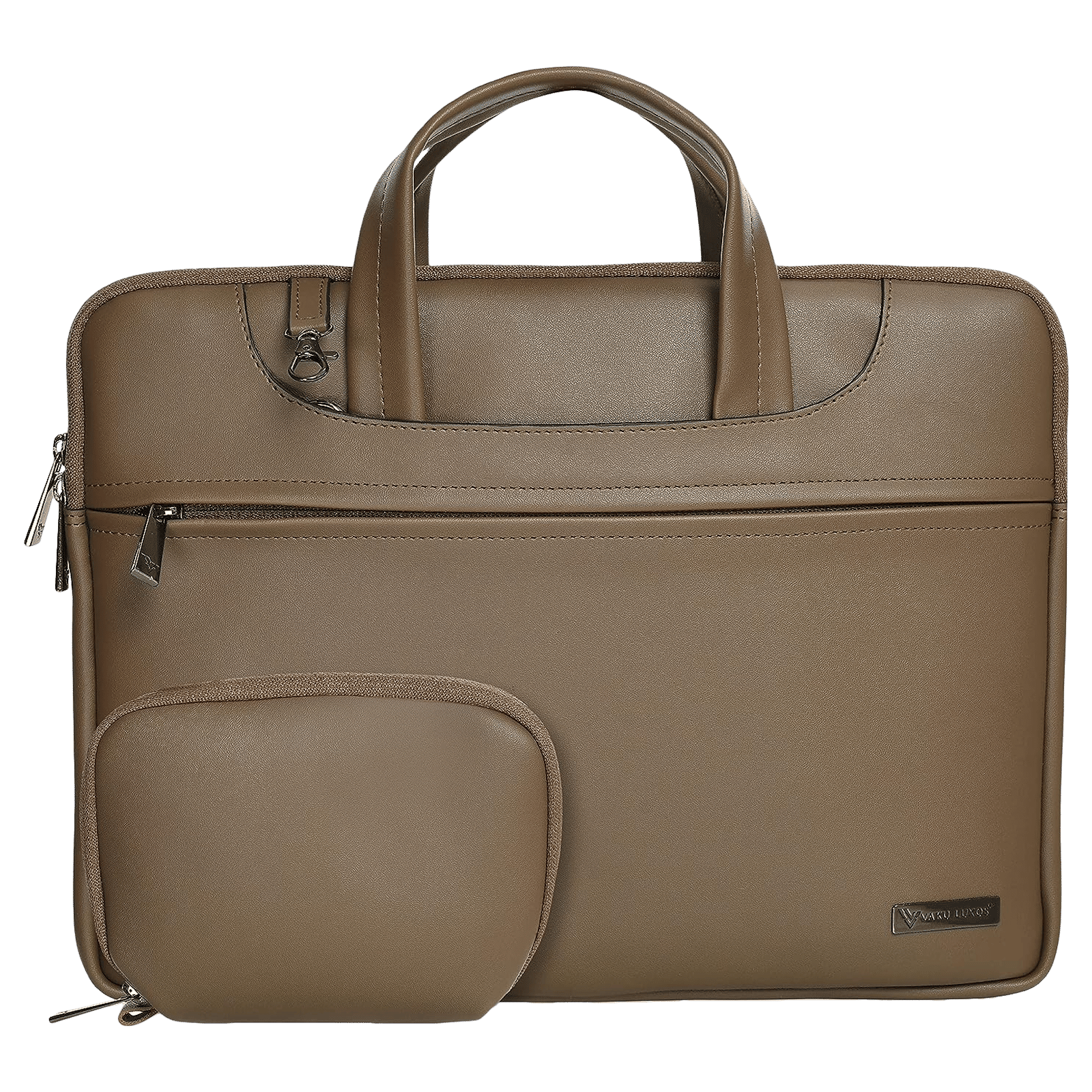 Dr. Vaku DA Italiano Polyurethane Leather, Polyester Sleeve for 14 Inch Laptop (Detachable Shoulder Strap, Tan Brown)