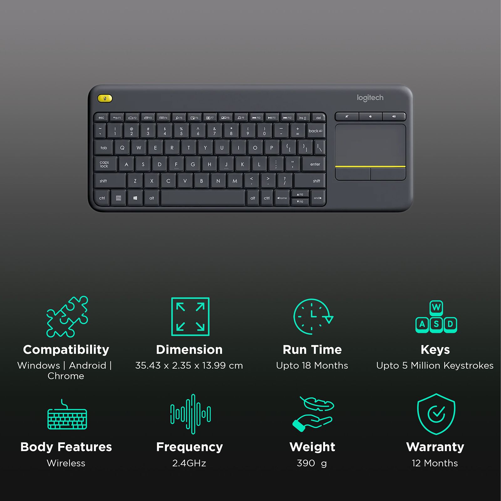 K400 Plus Teclado Logitech K400 Plus Wireless Keyboard (Black