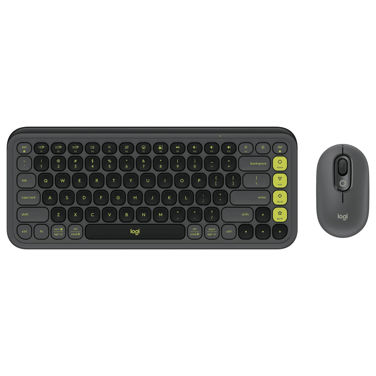 logitech POP Icon Wireless Keyboard & Mouse Combo (400DPI, Made with Recycled Plastic, Graphite and Green)