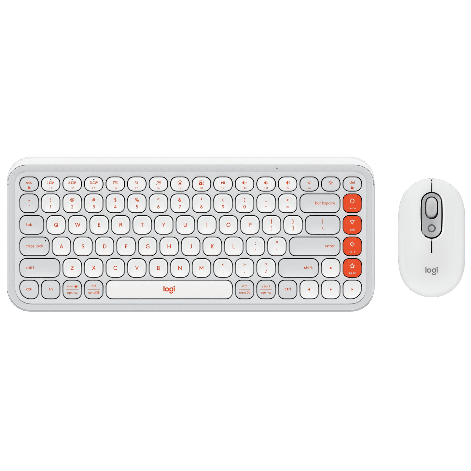 logitech POP Icon Wireless Keyboard & Mouse Combo (400DPI, Made with Recycled Plastic, Off White and Orange)