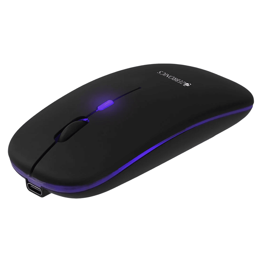 ZEBRONICS Zeb-Blanc Rechargeable Wireless Optical Mouse with Type C Adapter (1600 DPI, Silent Operation, Black)