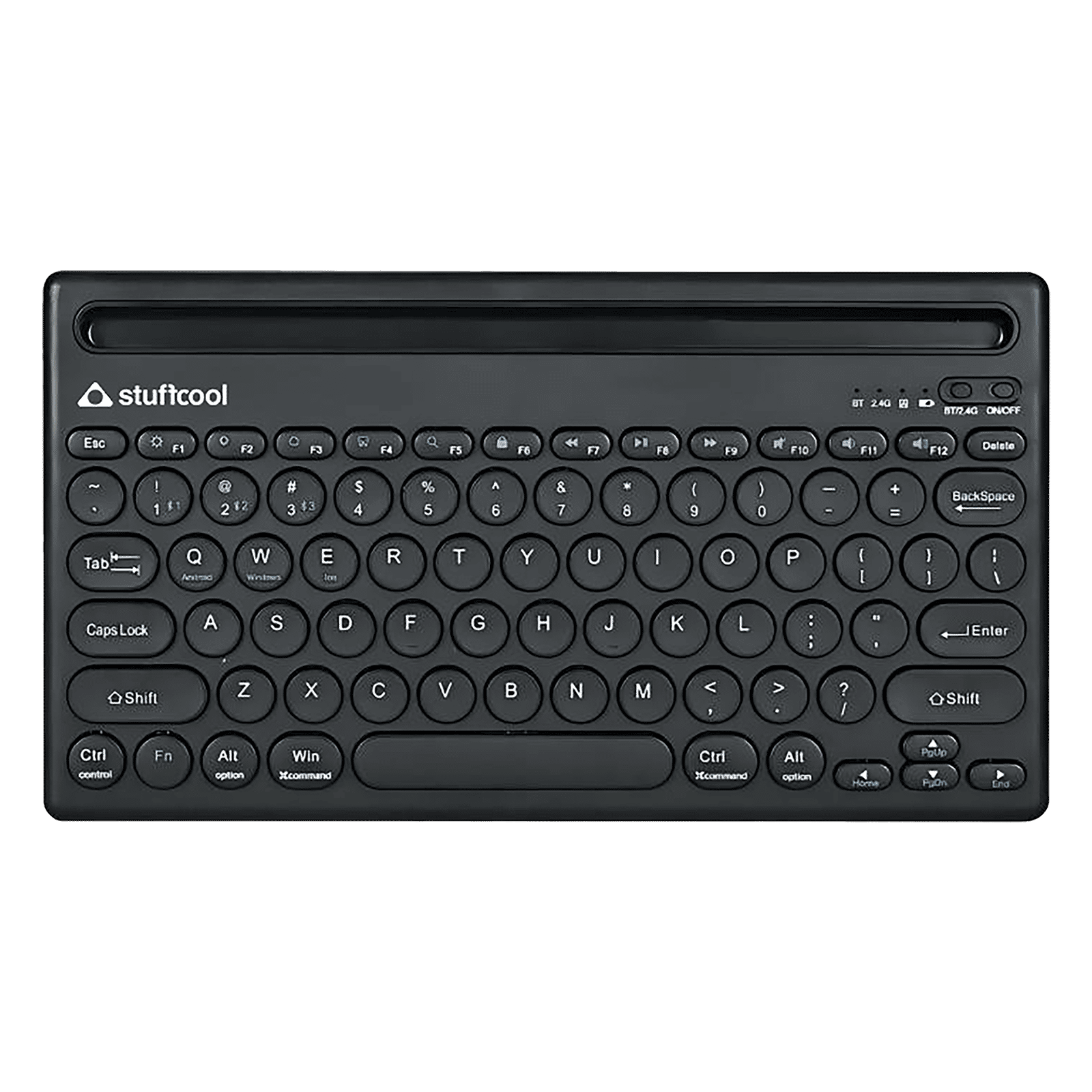 stuffcool BK-720 Rechargeable Bluetooth Wireless Keyboard with LED Indicator (Multi Device Connection, Black)