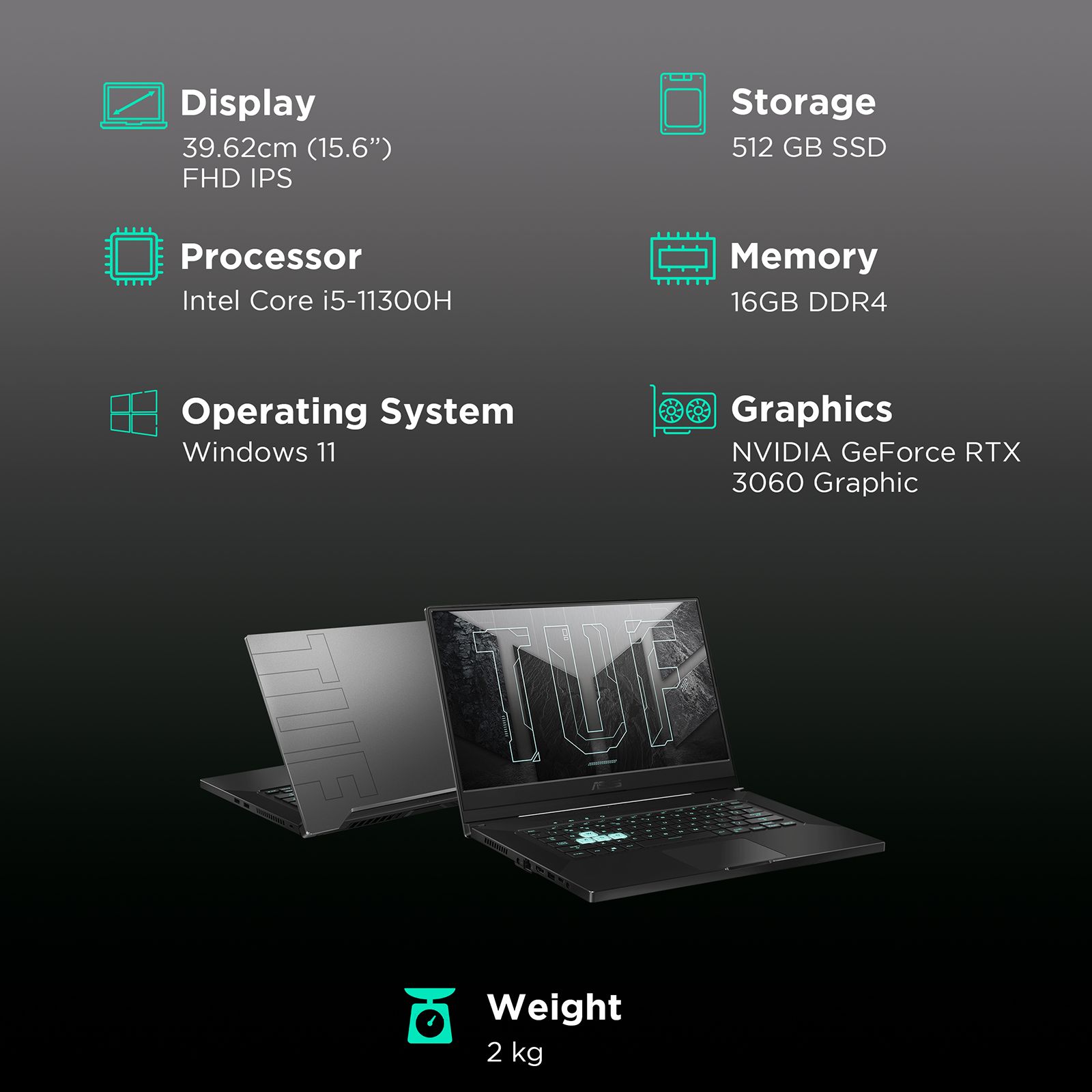 ASUS TUF Dash F15 Intel Core i5 11th Gen inch, 16GB, 512GB, Windows  11, MS Office 2019, NVIDIA GeForce RTX 3060 Graphics, FHD IPS Display,