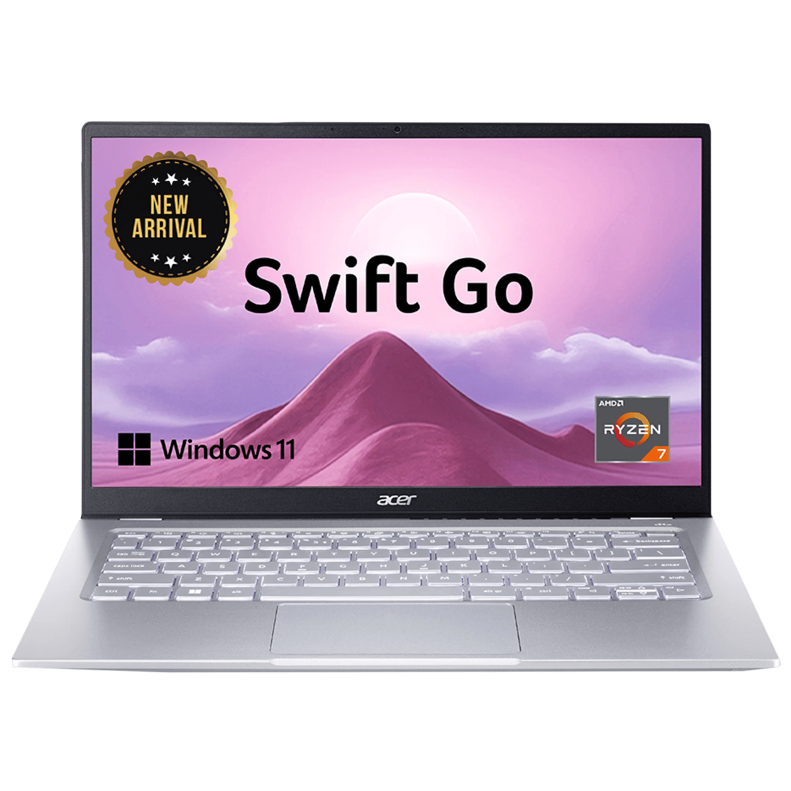 acer Swift Go AMD Ryzen 7 7730U Thin & Light Laptop (16GB, 512GB SSD, Windows 11 Home, 14 inch Full HD IPS Display, MS Office, Pure Silver, 1.25 KG)