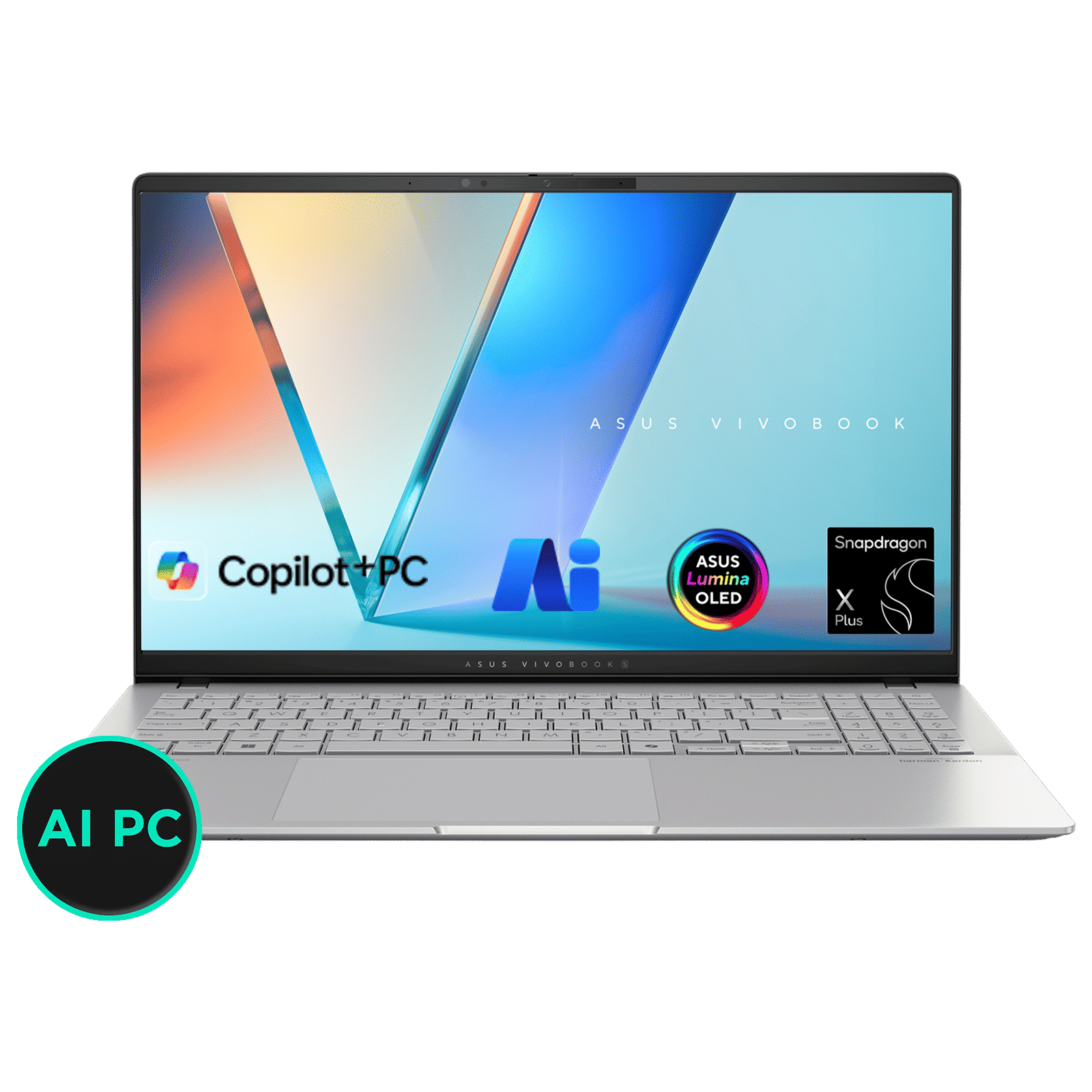 ASUS Vivobook S 15 S5507QA-MA551WS Snapdragon X Plus X1P 42 100 Thin & Light Laptop (16GB, 1TB SSD, Windows 11 Home, 15.6 inch OLED Display, MS Office 2021, Cool Silver, 1.42 KG)