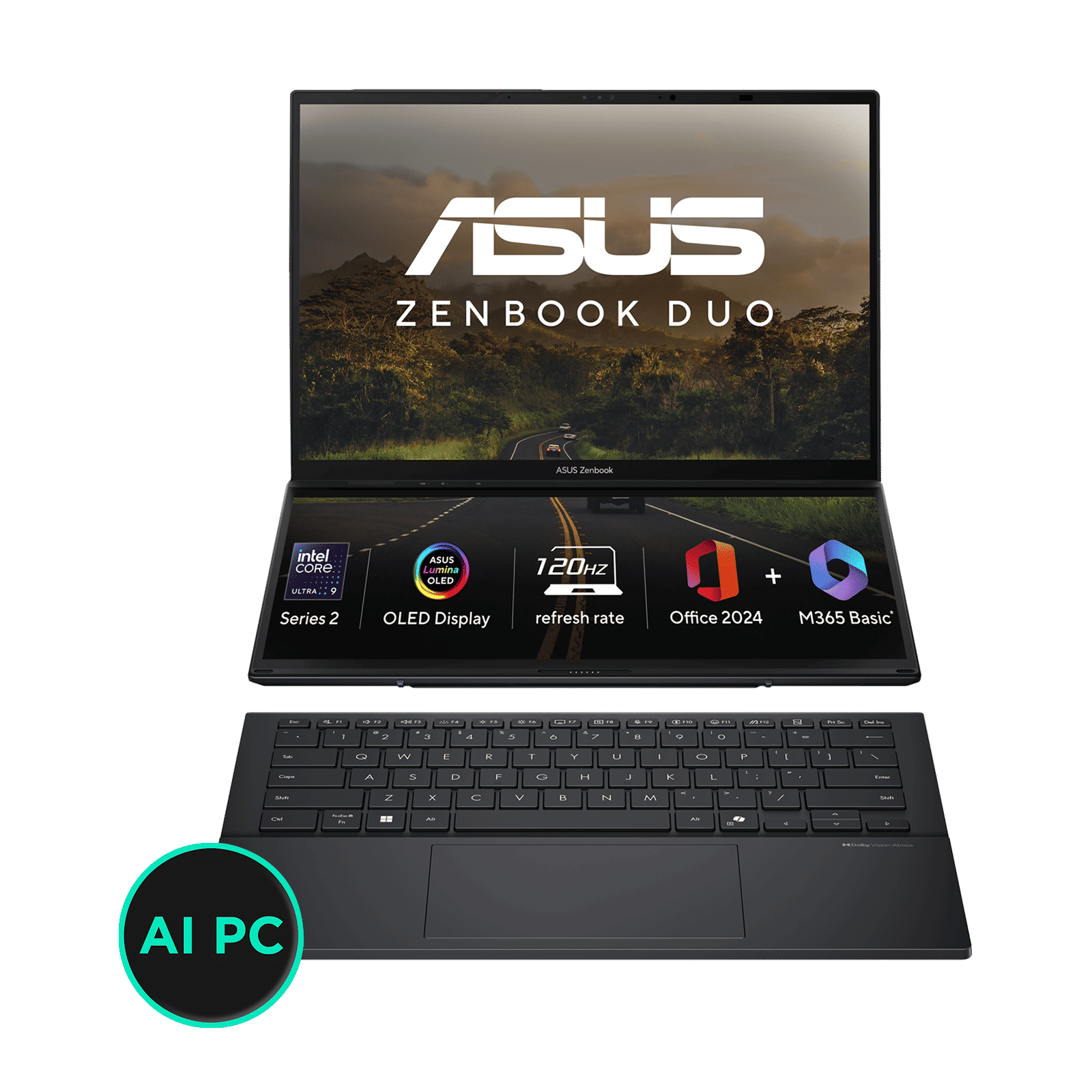 ASUS Zenbook Duo Intel Core Ultra 9 285H Touchscreen Laptop (32GB, 1TB SSD, Windows 11 Home, 14 inch OLED Display, MS Office Home 2024, Inkwell Gray, 1.65 KG)