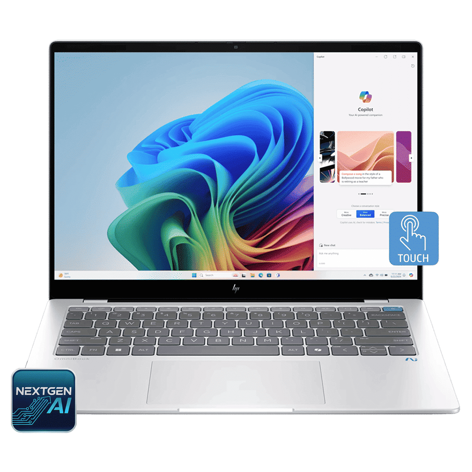 HP OmniBook X 14-fe1011QU Qualcomm Snapdragon X Plus Touchscreen Thin & Light Laptop (16GB, 512GB SSD, Windows 11 Home, 14 inch 2.2K IPS Display, MS Office 2021, Glacier Silver, 1.34 KG)