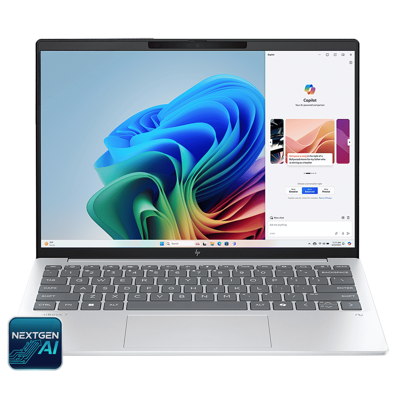 HP OmniBook 7 13-bg1678AU AMD Ryzen 5 Thin & Light Laptop (16GB, 512GB SSD, Windows 11 Home, 13.3 inch WQXGA IPS Display, MS Office Home 2024, Glacier Silver, 1 KG)