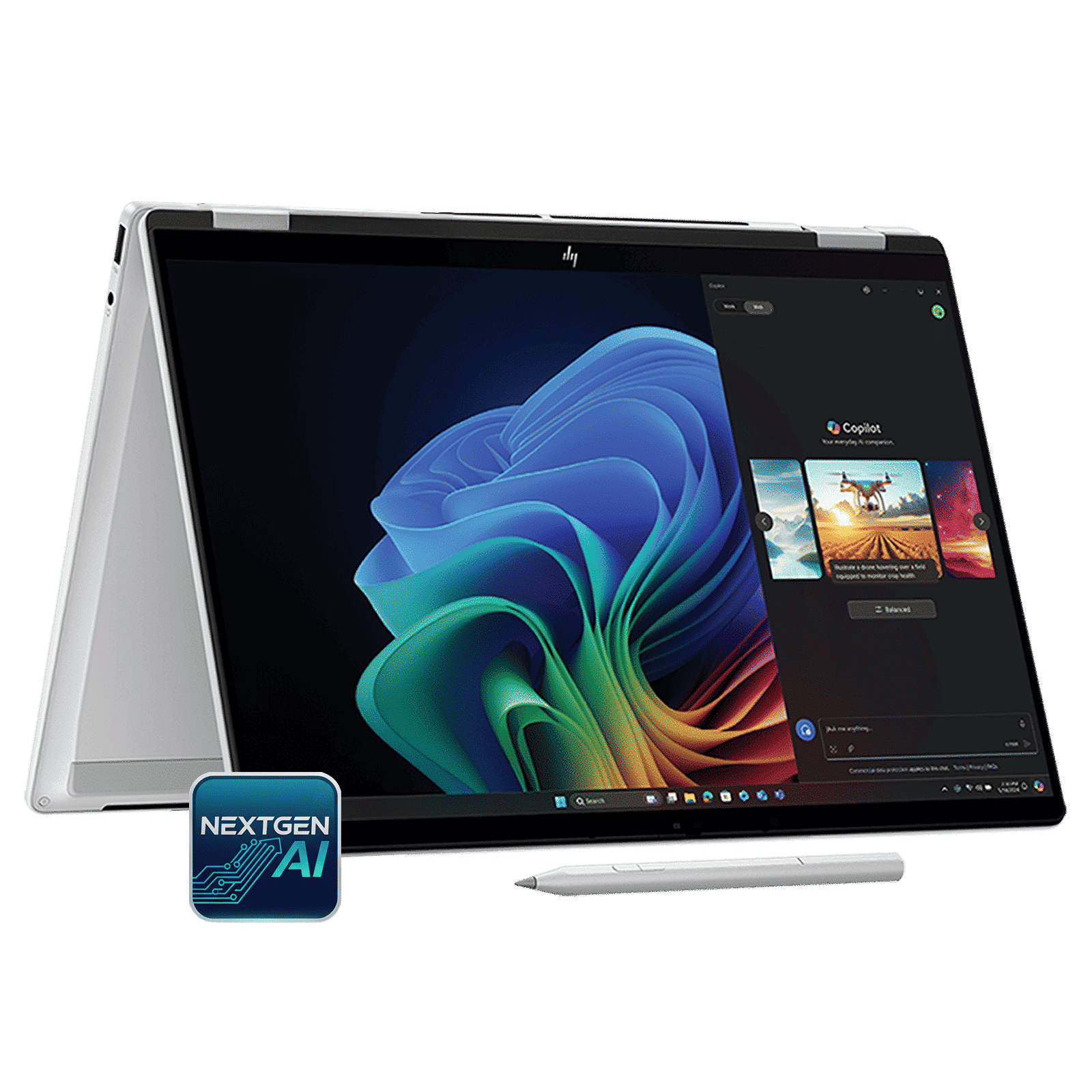 HP OmniBook X Flip 14-fm0058TU Intel Core Ultra 5 Touchscreen Thin & Light Laptop (16GB, 512GB SSD, Windows 11 Home, 14 inch 3K OLED Display, MS Office Home 2024, Glacier Silver, 1.38 KG)