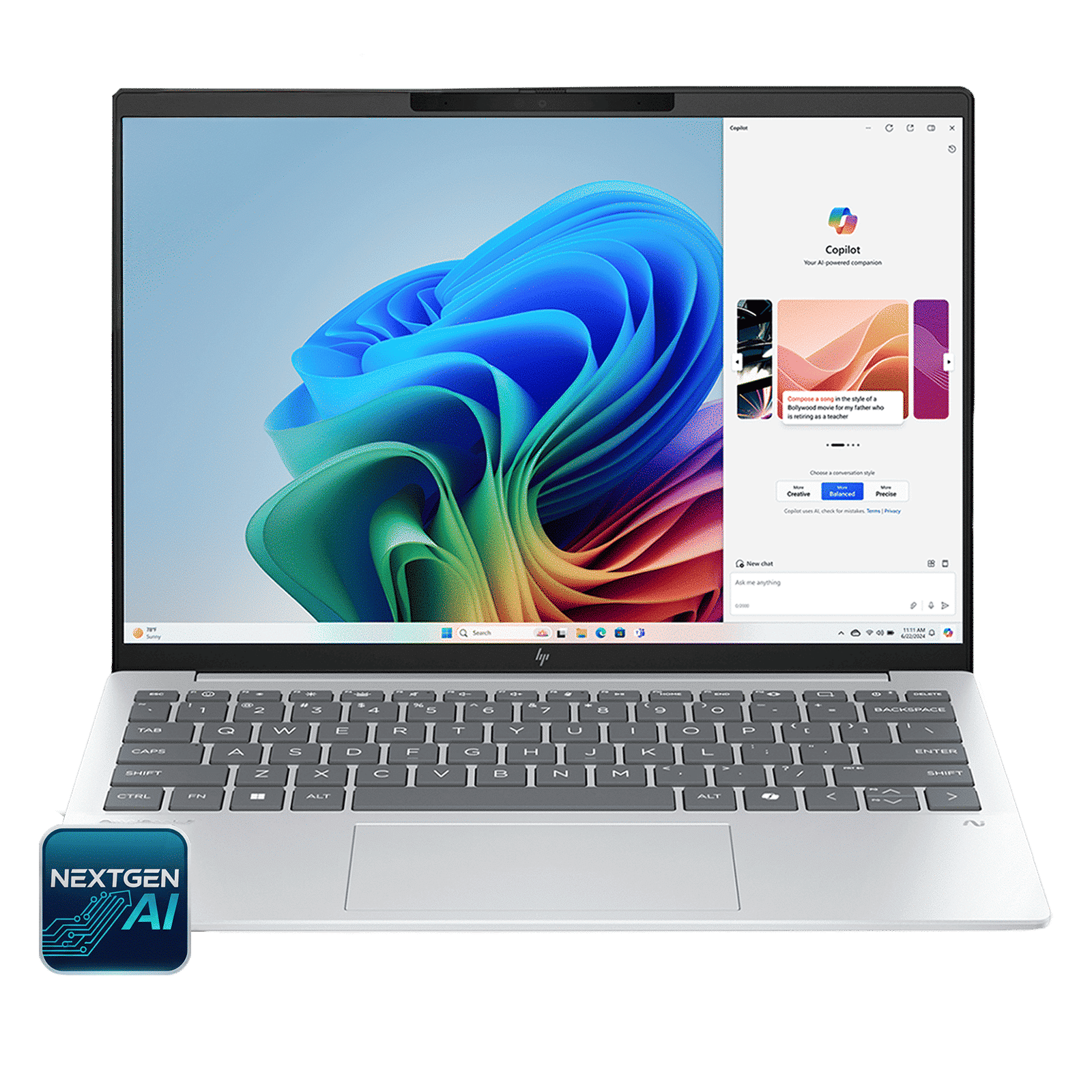 HP OmniBook 7 13-bg1456AU AMD Ryzen AI 7 Thin & Light Laptop (16GB, 512GB SSD, Windows 11 Home, 13.3 inch WQXGA IPS Display, MS Office Home 2024, Glacier Silver, 1 KG)