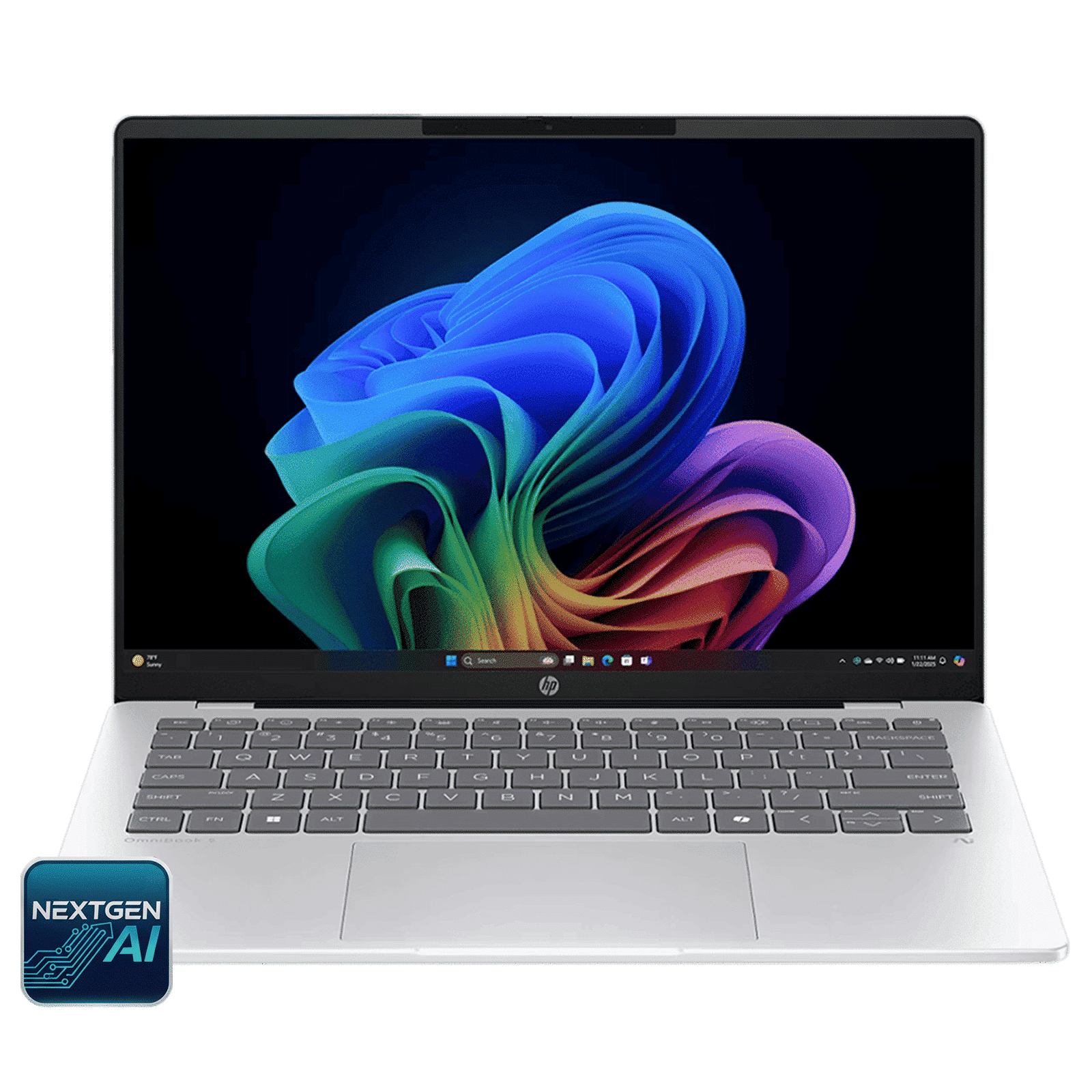 HP OmniBook 5 14-he0014QU Qualcomm Snapdragon X Thin & Light Laptop (16GB, 512GB SSD, Windows 11 Home, 14 inch 2K OLED Display, MS Office Home 2024, Glacier Silver, 1.35 KG)
