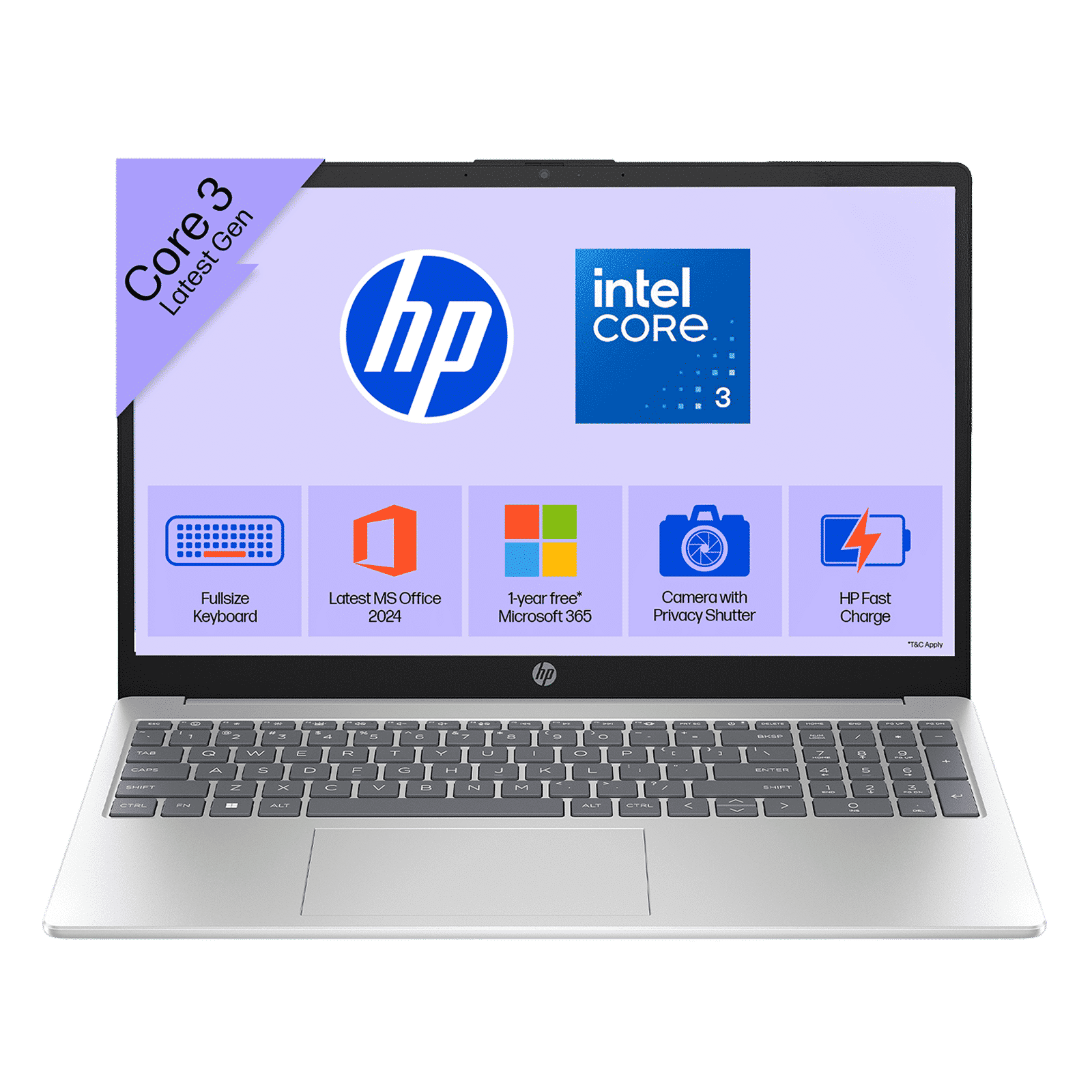 HP 15-fd1284TU Intel Core 3 Thin & Light Laptop (16GB, 512GB SSD, Windows 11 Home, 15.6 inch Full HD Display, Natural Silver, 1.65 KG)