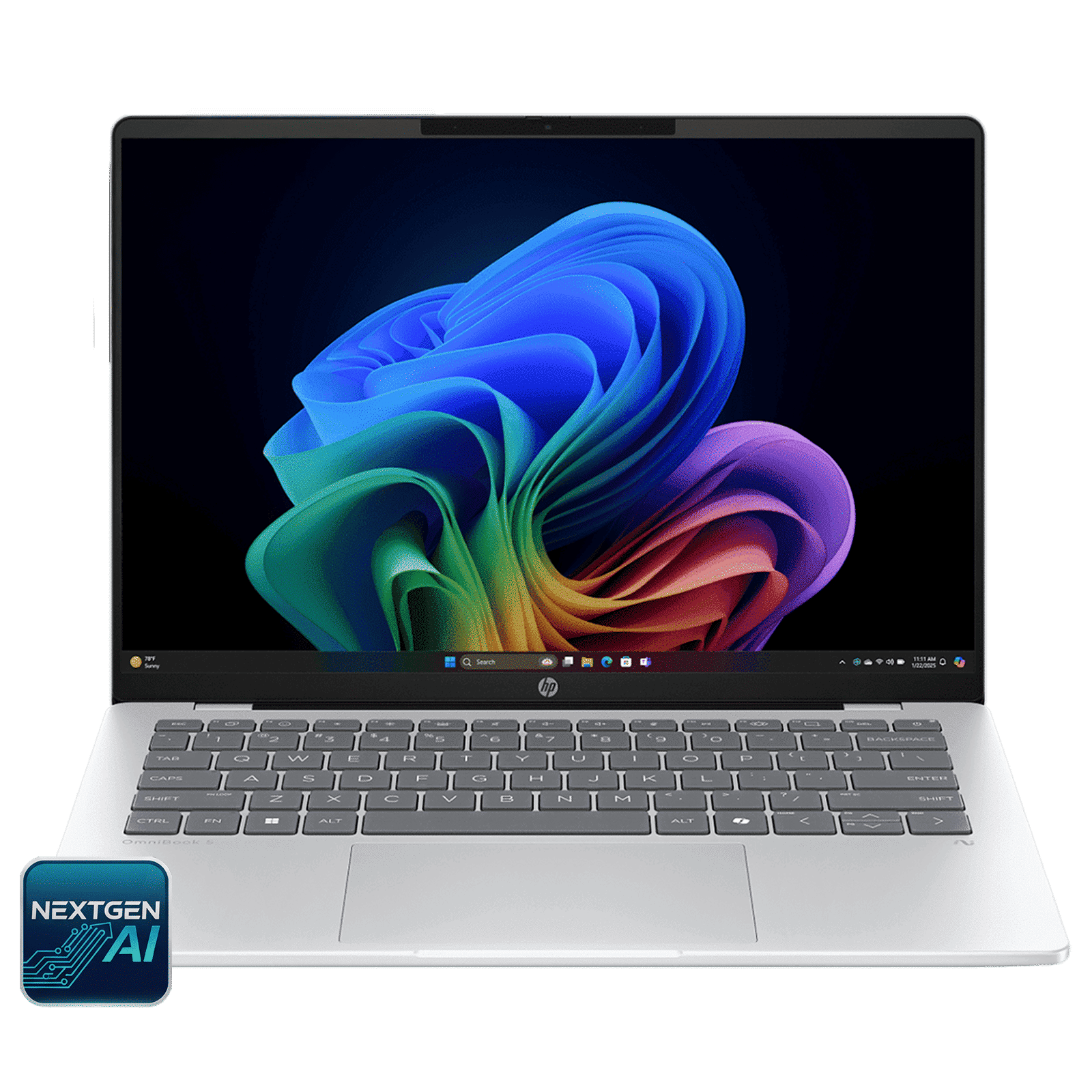 HP OmniBook 5 14-he0015QU Qualcomm Snapdragon X Thing & Light Laptop (16GB, 1TB SSD, Windows 11 Home, 14 inch 2K OLED Display, MS Office Home 2024, Glacier Silver, 1.35 KG)
