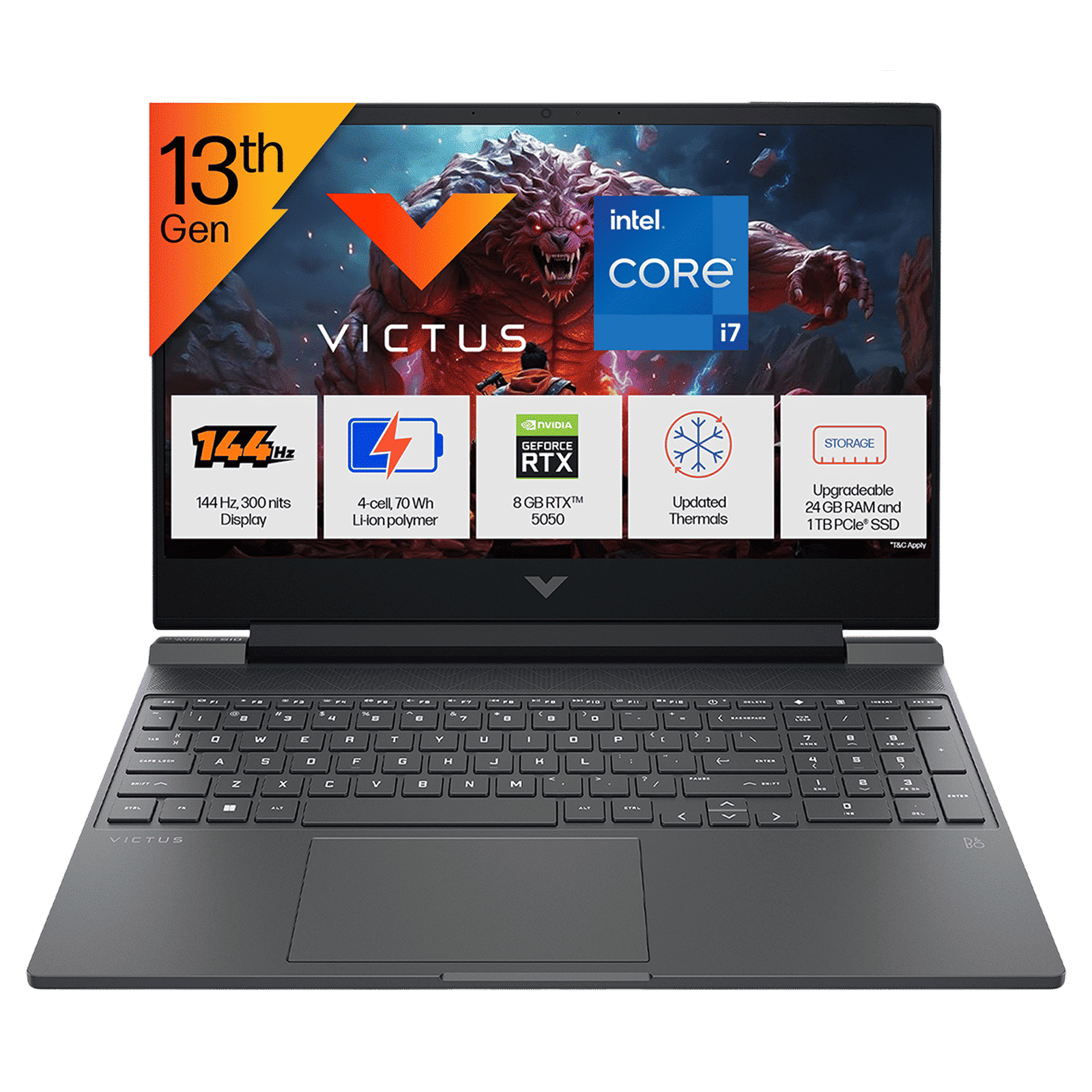HP Victus 15-fa2309TX Intel Core i7 13th Gen Gaming Laptop (24GB, 1TB SSD, Windows 11 Home, 8GB Graphics, 15.6 Inch 144 Hz Full HD IPS Display, NVIDIA GeForce RTX 5050, MS Office Home 2024, Mica Silver, 2.29 KG)