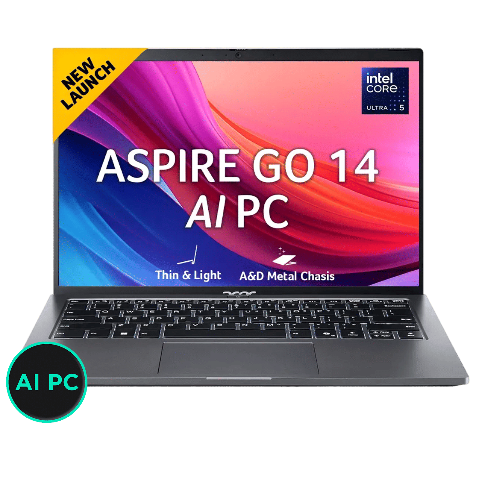 Acer Aspire Go 14 Intel Core Ultra 5 Thin & Light Laptop (16GB, 512GB SSD, Windows 11 Home, 14 inch WUXGA IPS Display, MS Office, Steel Gray, 1.5 KG)