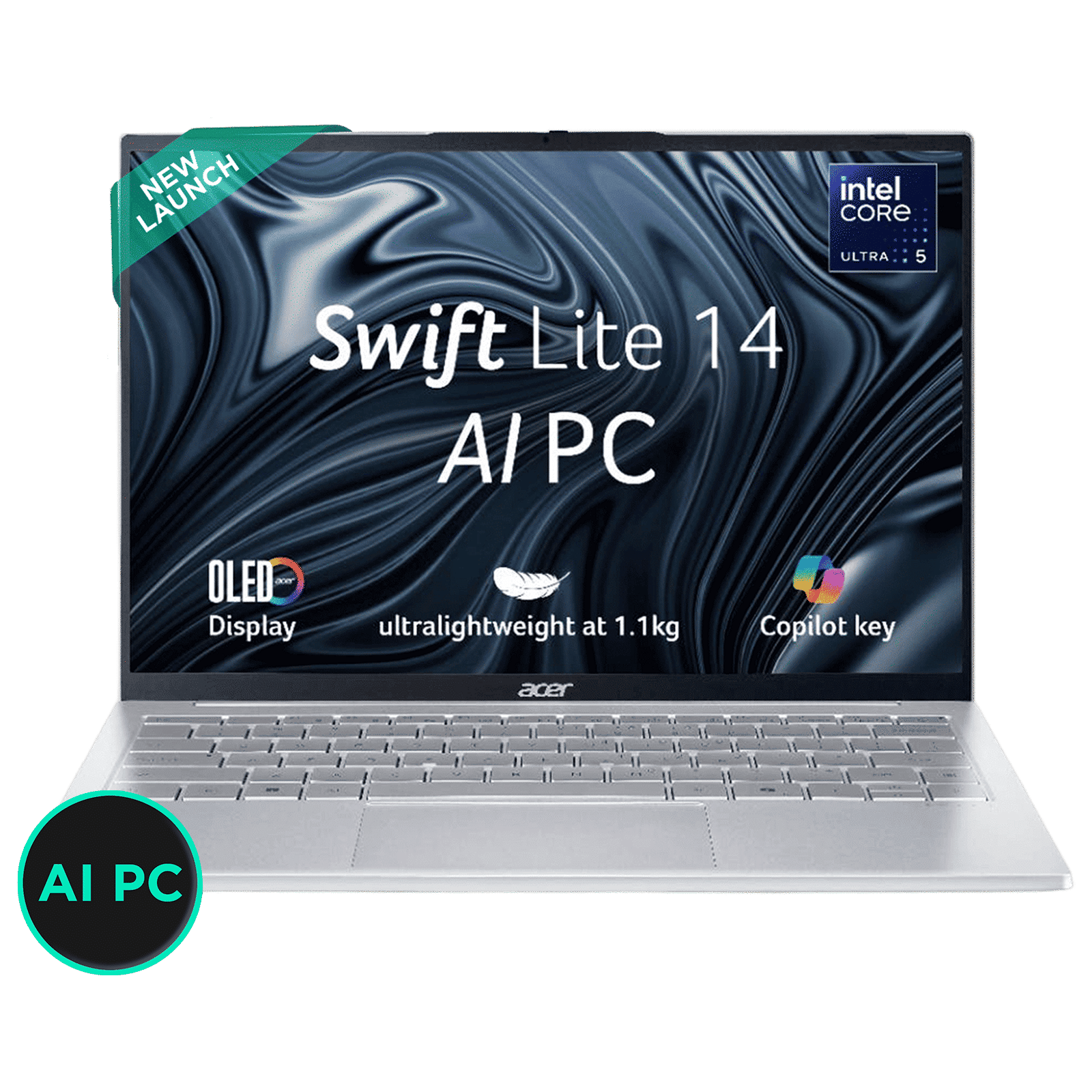 Acer Swift Lite 14 SFL14-54M Intel Core Ultra 5 Thin & Light Laptop (16GB RAM, 512GB SSD, Windows 11 Home, 14 inch WUXGA OLED Display, Microsoft Office, Light Silver, 1.10 KG)
