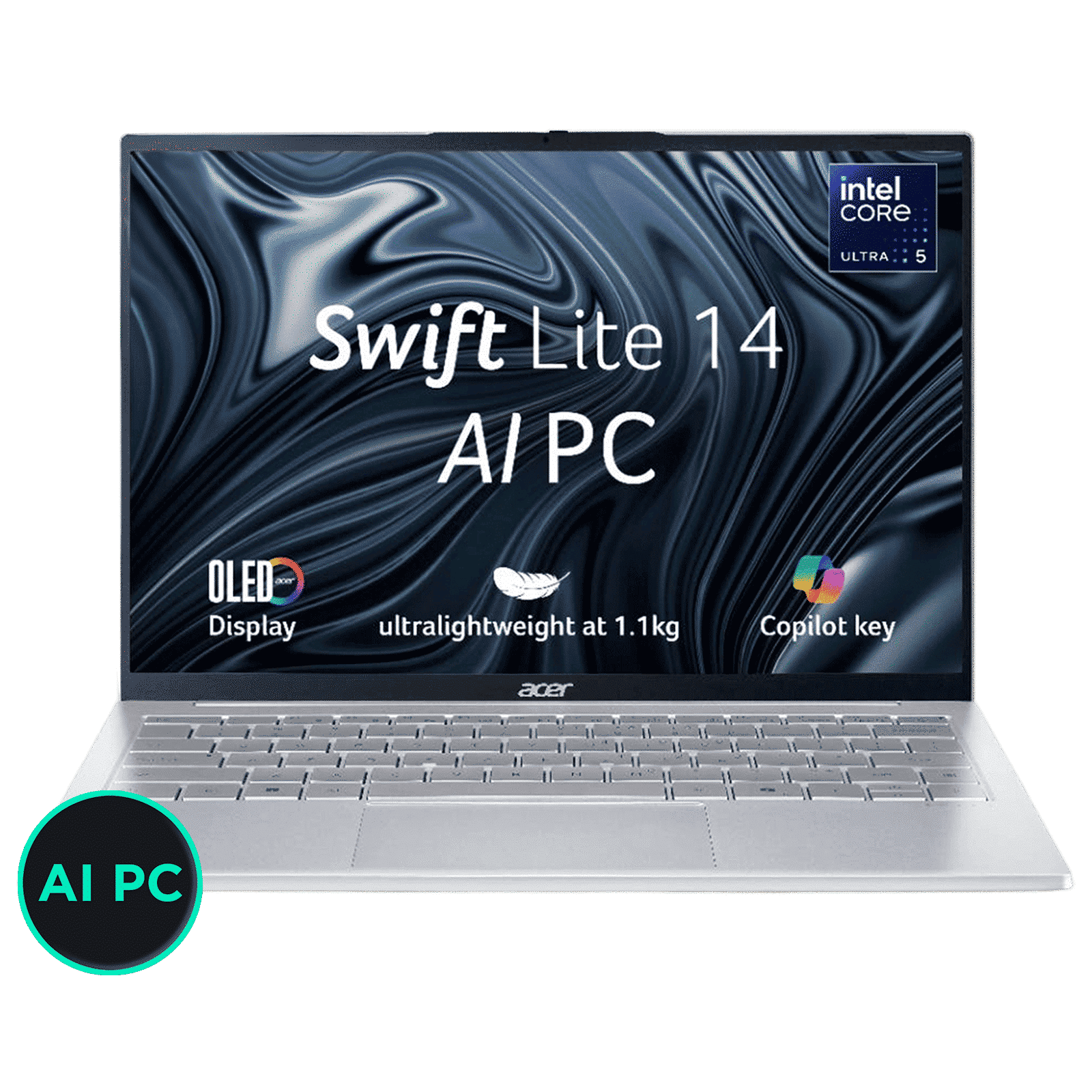 Acer Swift Lite 14 SFL14-54M Intel Core Ultra 5 Thin & Light Laptop (16GB RAM, 512GB SSD, Windows 11 Home, 14 inch WUXGA OLED Display, Microsoft Office, Light Silver, 1.10 KG)