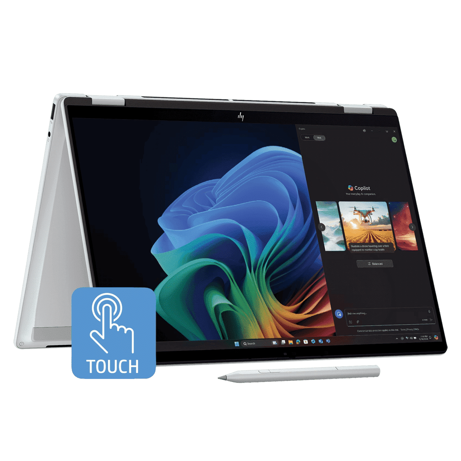 HP OmniBook X Flip 14-fm0099TU Intel Core Ultra 5 Touchscreen 2-in-1 Laptop (16GB, 1TB SSD, Windows 11 Home, 14 inch OLED Display, Meteor Silver, 1.38 KG)