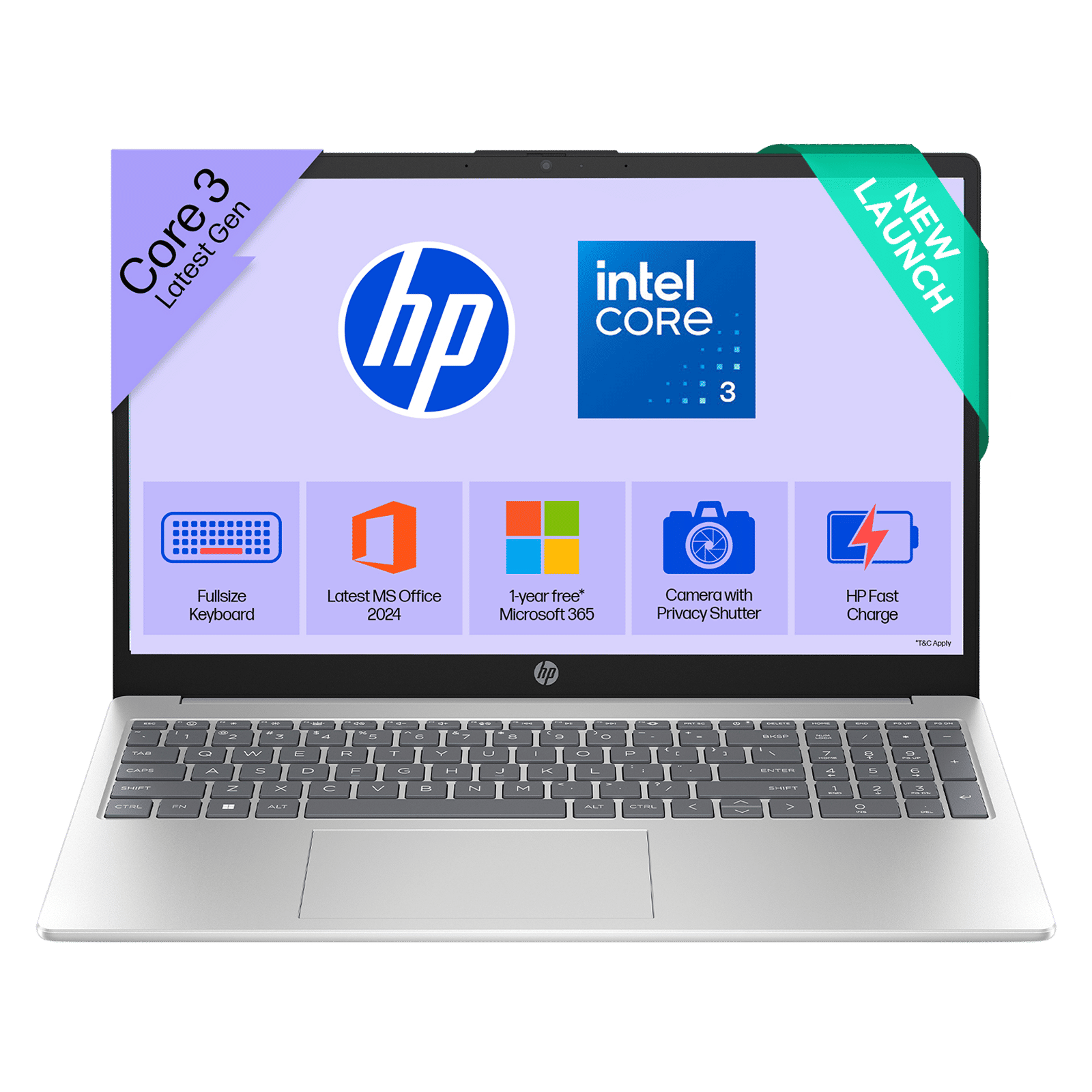 HP 15-fd1299TU Intel Core 3 100U Laptop (8GB, 512GB SSD, Windows 11 Home, 15.6 inch Full HD IPS Display, MS Office 2024, Natural Silver, 1.65 KG)