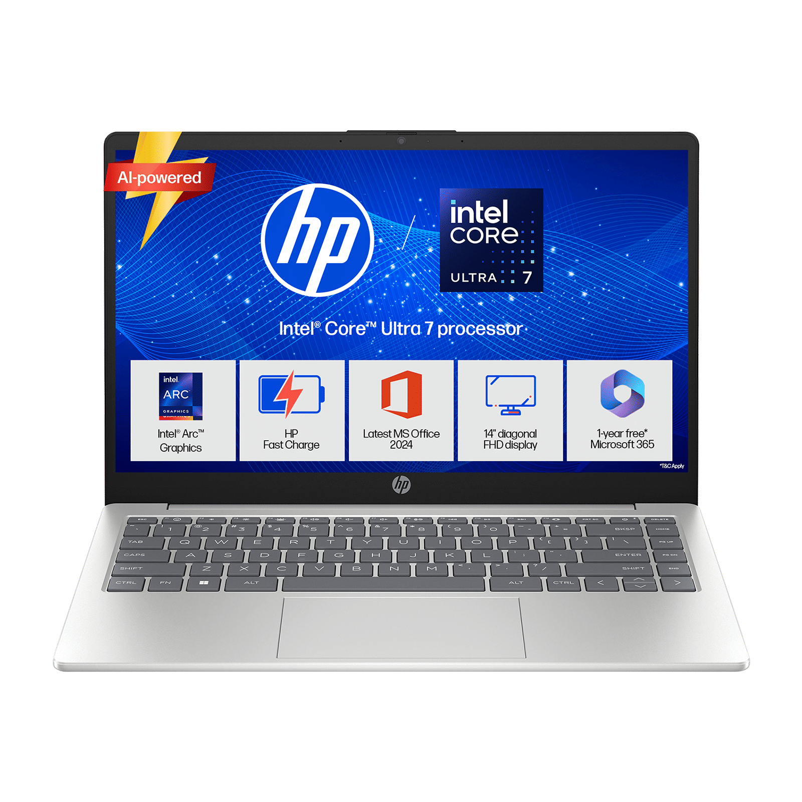 HP 14-ep1182TU Intel Core Ultra 7 Thin & Light Laptop (24GB, 1 TB SSD, Windows 11 Home, 14 inch Full HD IPS Display, MS Office 2024, Natural Silver, 1.40 KG)