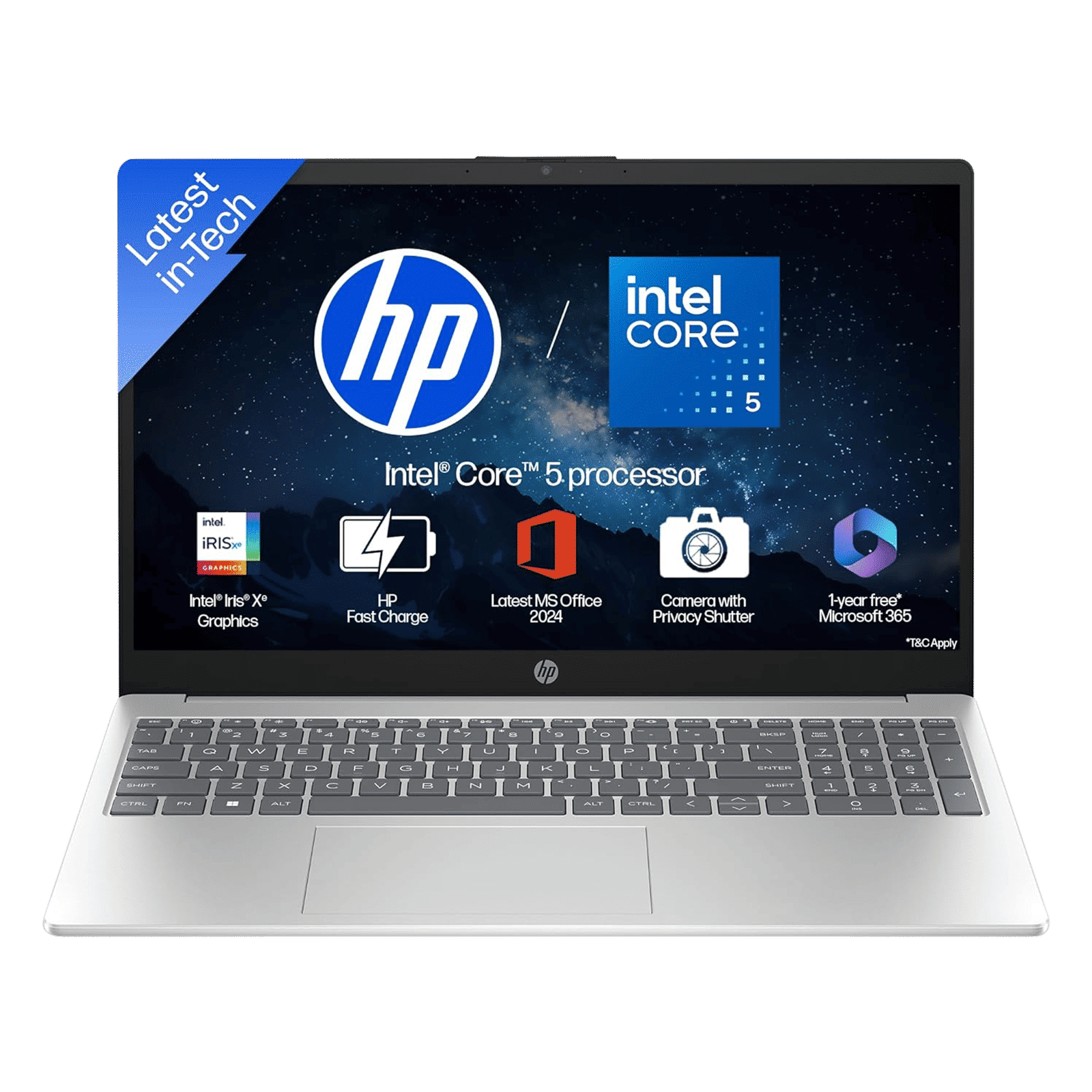 HP 15-hr0124TU Intel Core 5 120U Thin & Light Laptop (24GB, 512GB SSD, Windows 11 Home, 15.6 inch Full HD IPS Display, MS Office 2024, Natural Silver, 1.59 KG)