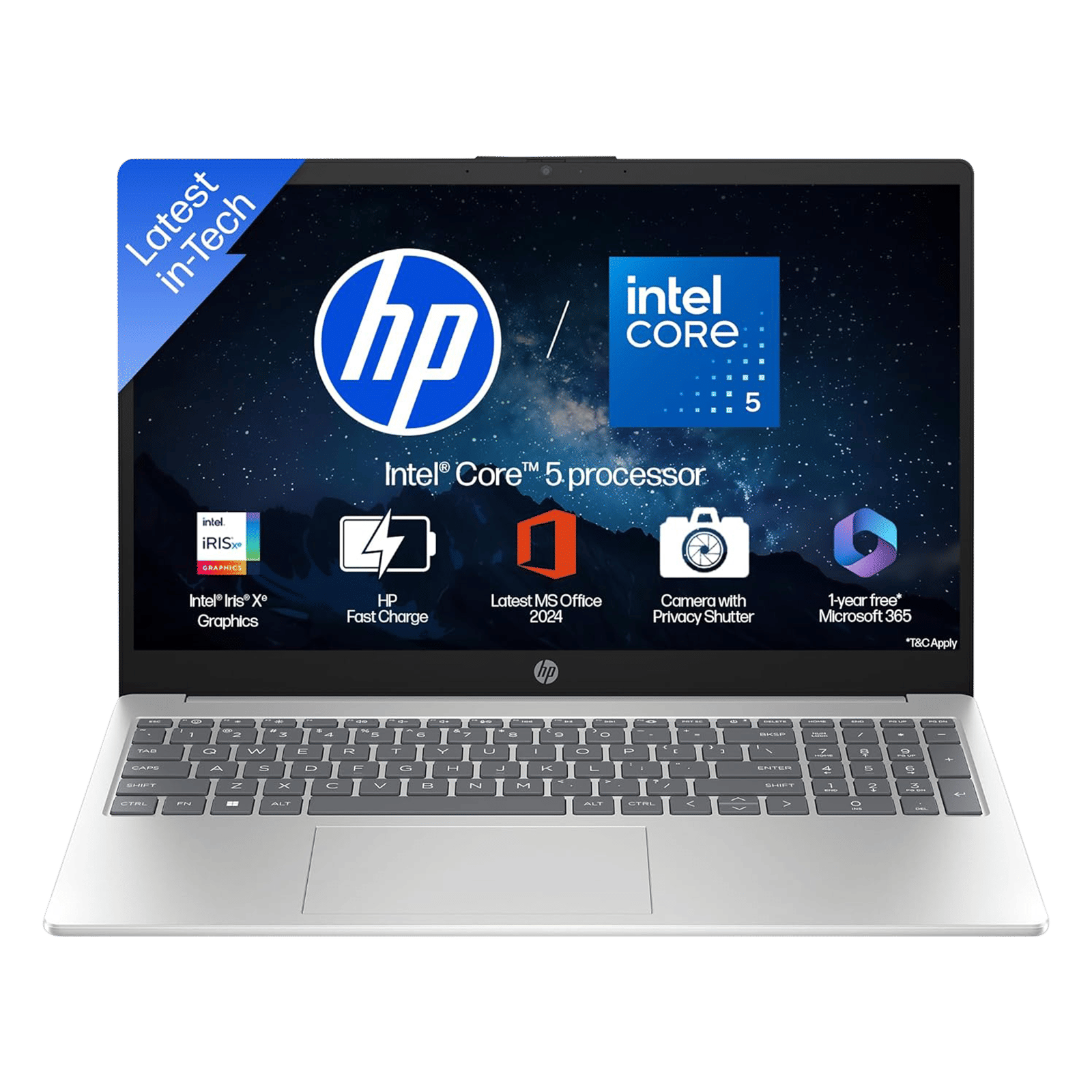 HP 15-hr0124TU Intel Core 5 120U Thin & Light Laptop (24GB, 512GB SSD, Windows 11 Home, 15.6 inch Full HD IPS Display, MS Office 2024, Natural Silver, 1.59 KG)