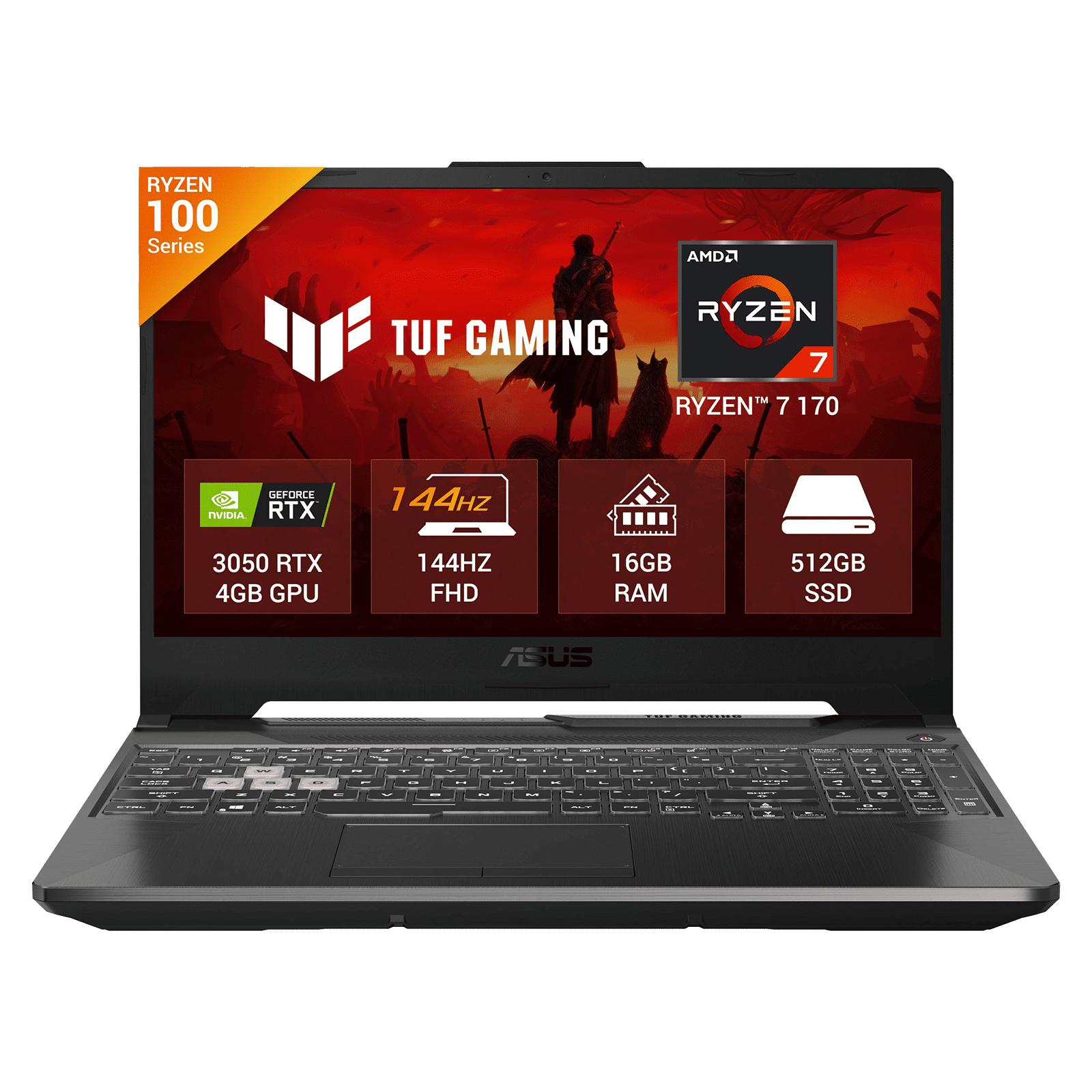 Asus TUF A15 AMD Ryzen 7 170 Gaming Laptop (16GB, 512GB SSD, Windows 11 Home, 4GB Graphics, 15.6 inch 144 Hz Full HD IPS Display, NVIDIA GeForce RTX 3050, MS Office Home 2024, Graphite Black, 2.30 KG)