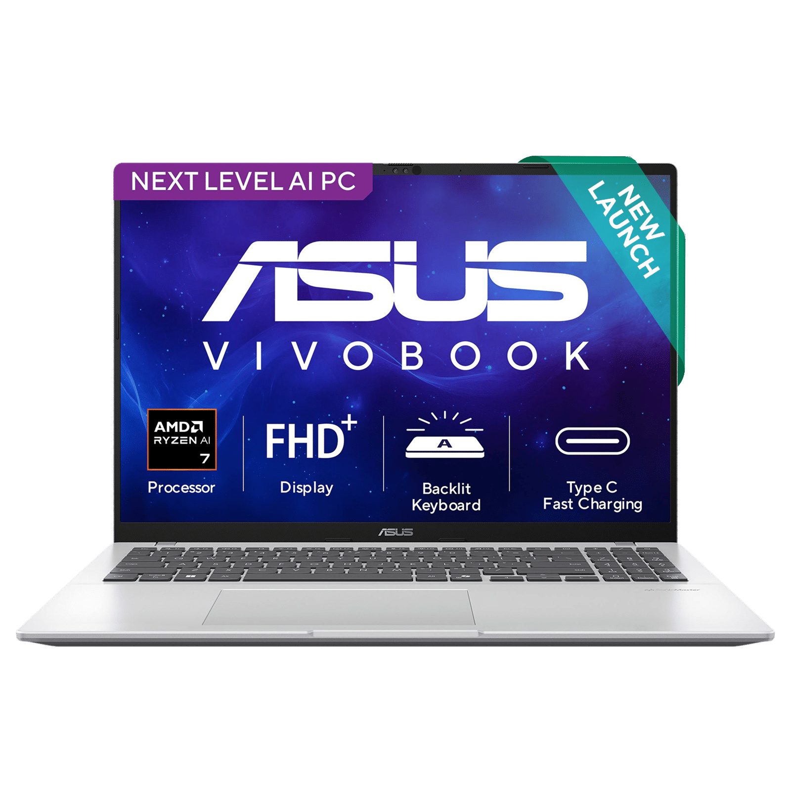 ASUS Vivobook 16 AMD Ryzen AI 7 Thin and Light Laptop (16GB, 512GB SSD, Windows 11 Home, 16 inch WUXGA IPS Display, MS Office Home 2024, Cool Silver, 1.88 KG)