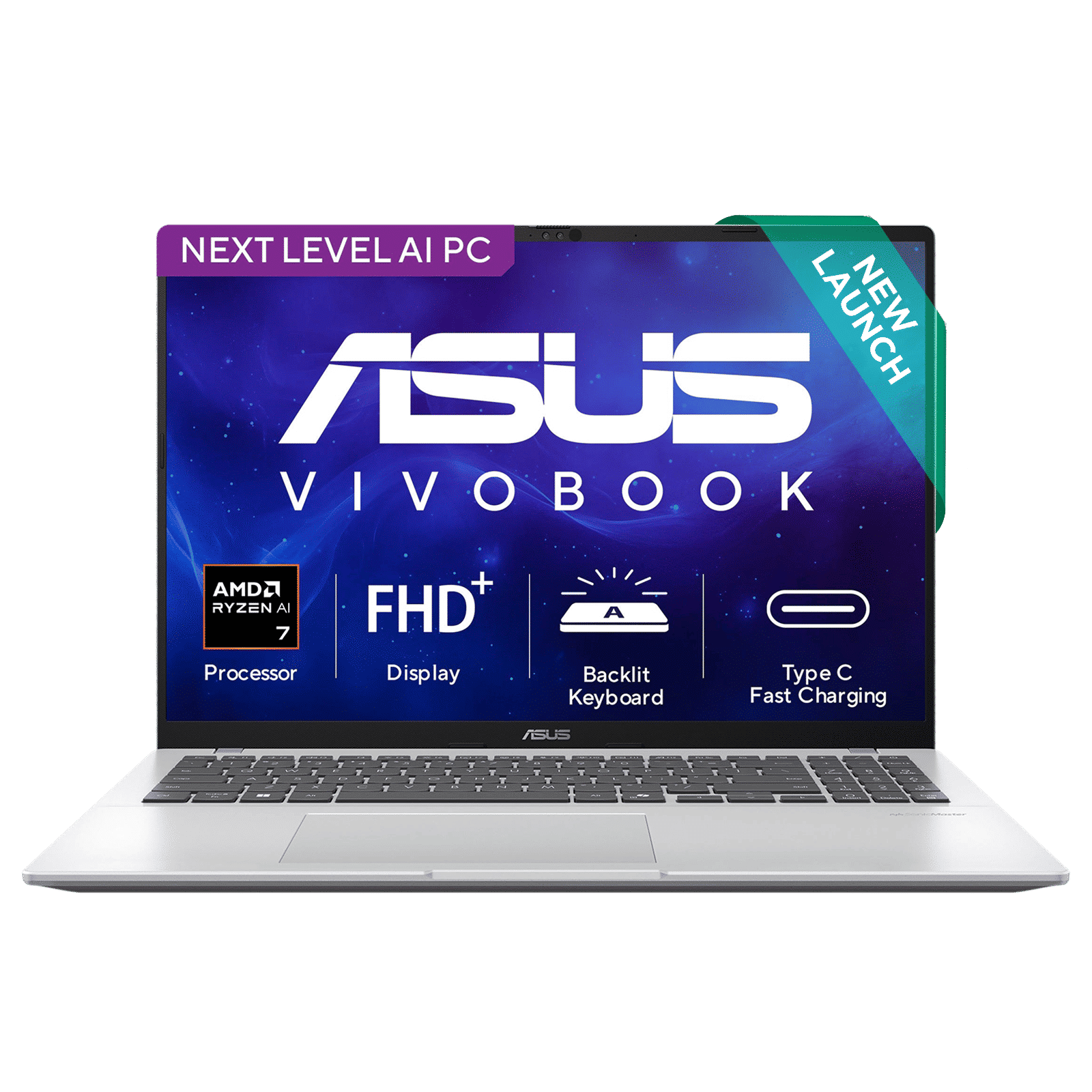 ASUS Vivobook 16 AMD Ryzen AI 7 Thin and Light Laptop (16GB, 512GB SSD, Windows 11 Home, 16 inch WUXGA IPS Display, MS Office Home 2024, Cool Silver, 1.88 KG)