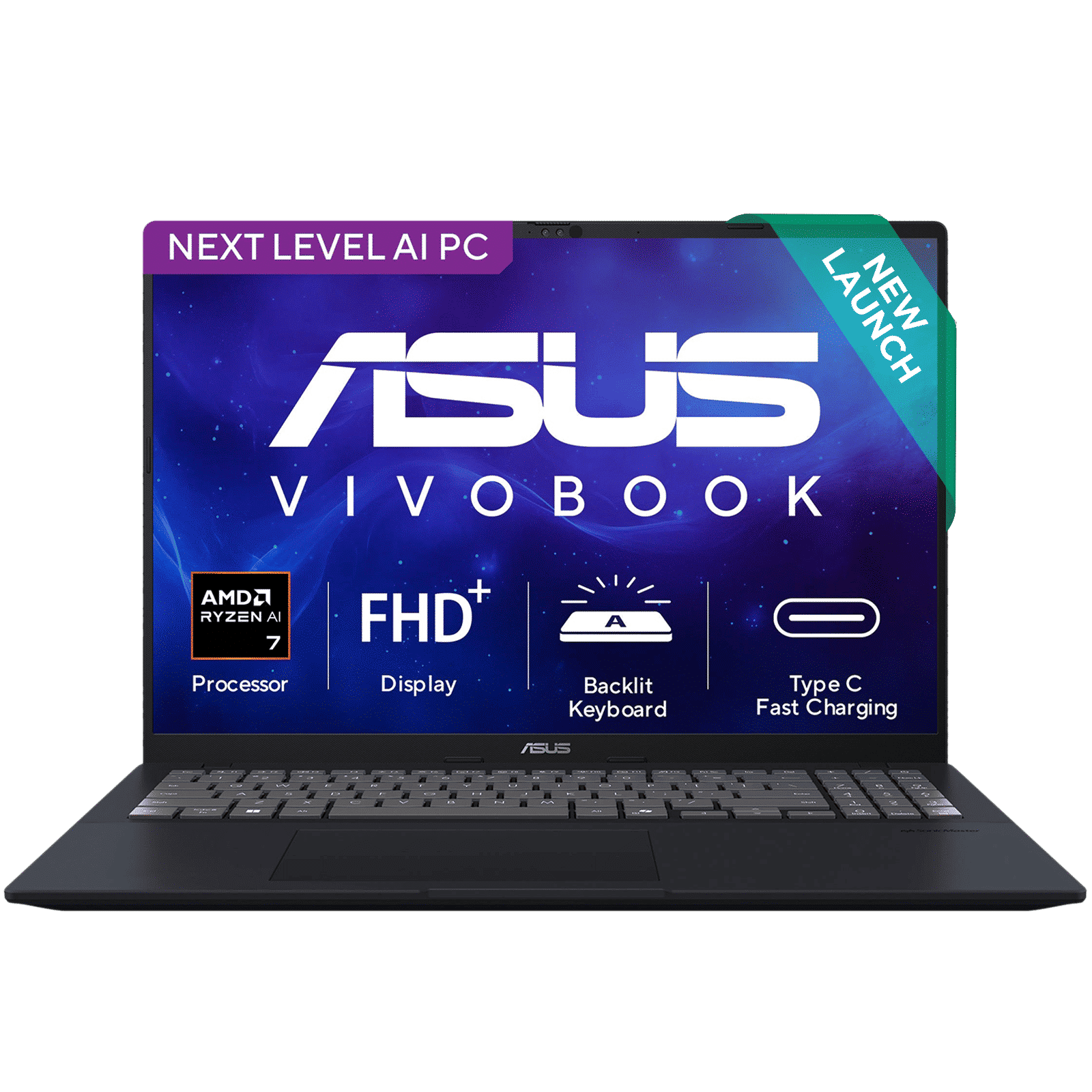 ASUS Vivobook 16 AMD Ryzen AI 7 Thin and Light Laptop (16GB, 512GB SSD, Windows 11 Home, 16 inch WUXGA IPS Display, MS Office Home 2024, Quiet Blue, 1.88 KG)