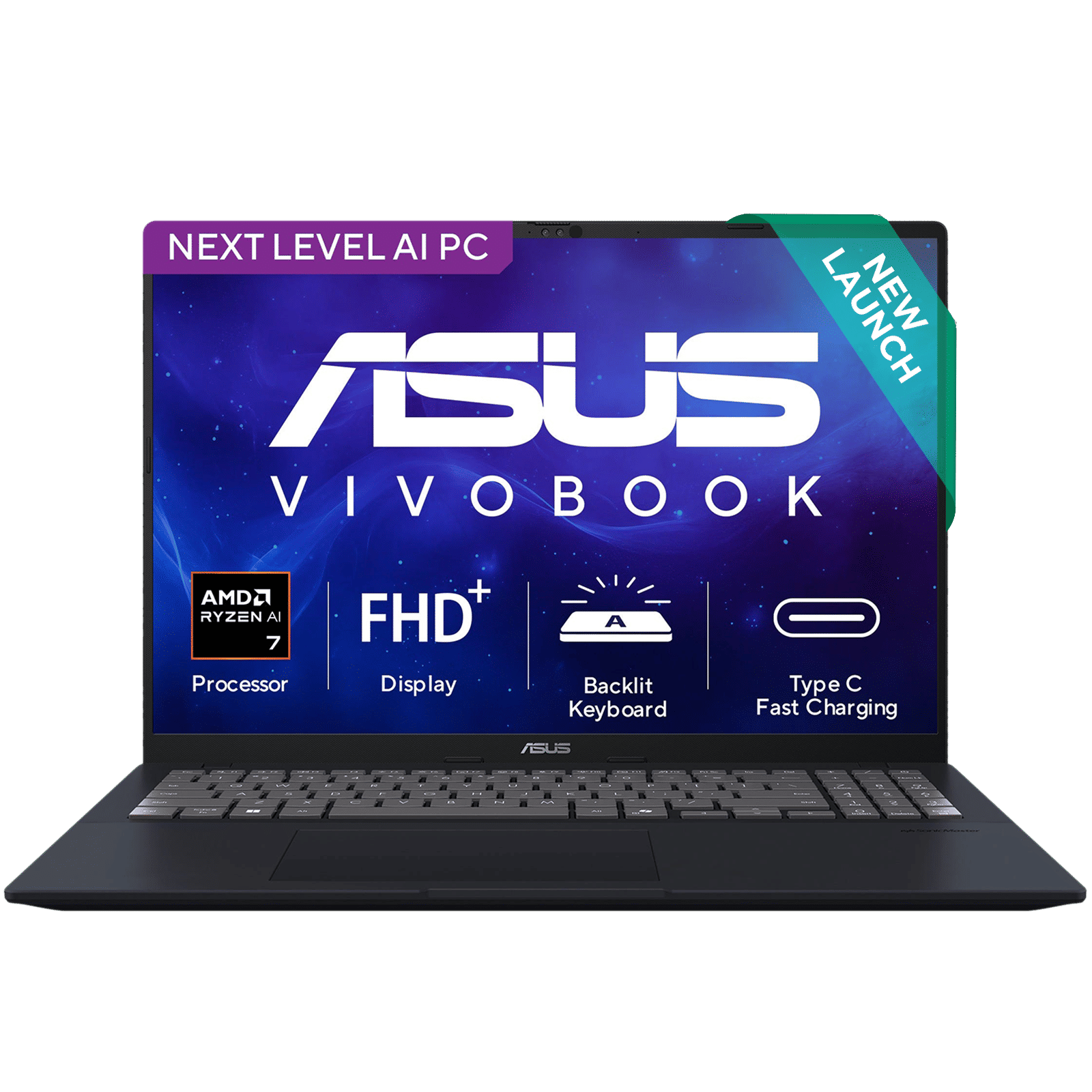 ASUS Vivobook 16 AMD Ryzen AI 7 Thin and Light Laptop (16GB, 512GB SSD, Windows 11 Home, 16 inch WUXGA IPS Display, MS Office Home 2024, Quiet Blue, 1.88 KG)