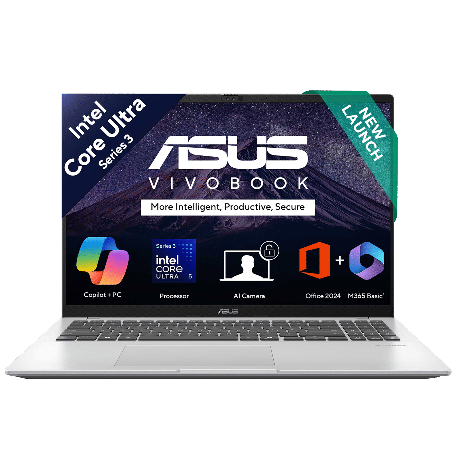ASUS Vivobook 16 Intel Core Ultra 5 Thin & Light Laptop (16GB, 512GB SSD, Windows 11 Home, 16 inch WUXGA IPS Display, MS Office Home 2024, Cool Silver, 1.88 KG)