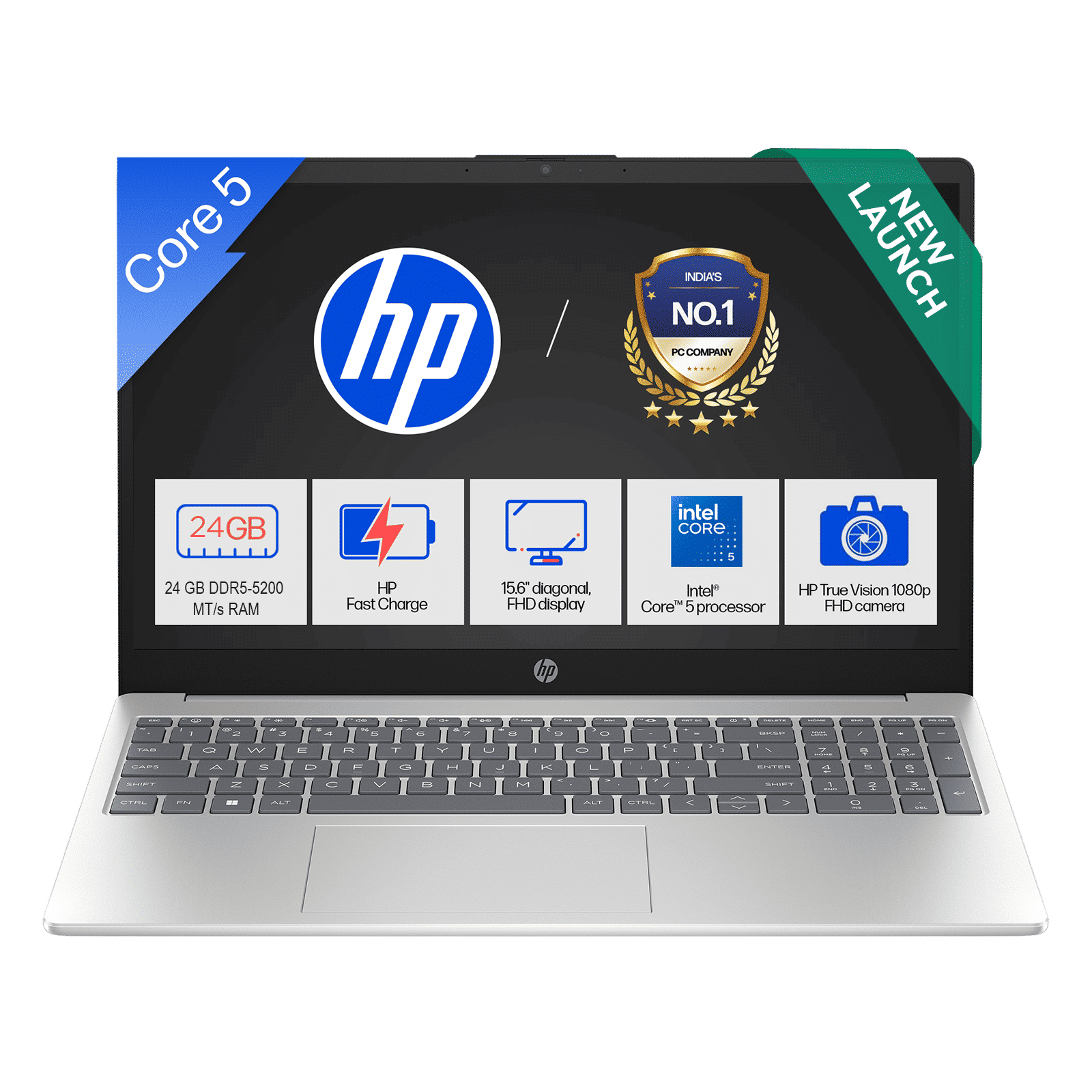 HP 15-fd0901TU Intel Core 5 Laptop (24GB, 512GB SSD, Windows 11 Home, 15.6 inch Full HD IPS Display, MS Office 2024, Natural Silver, 1.59 KG)