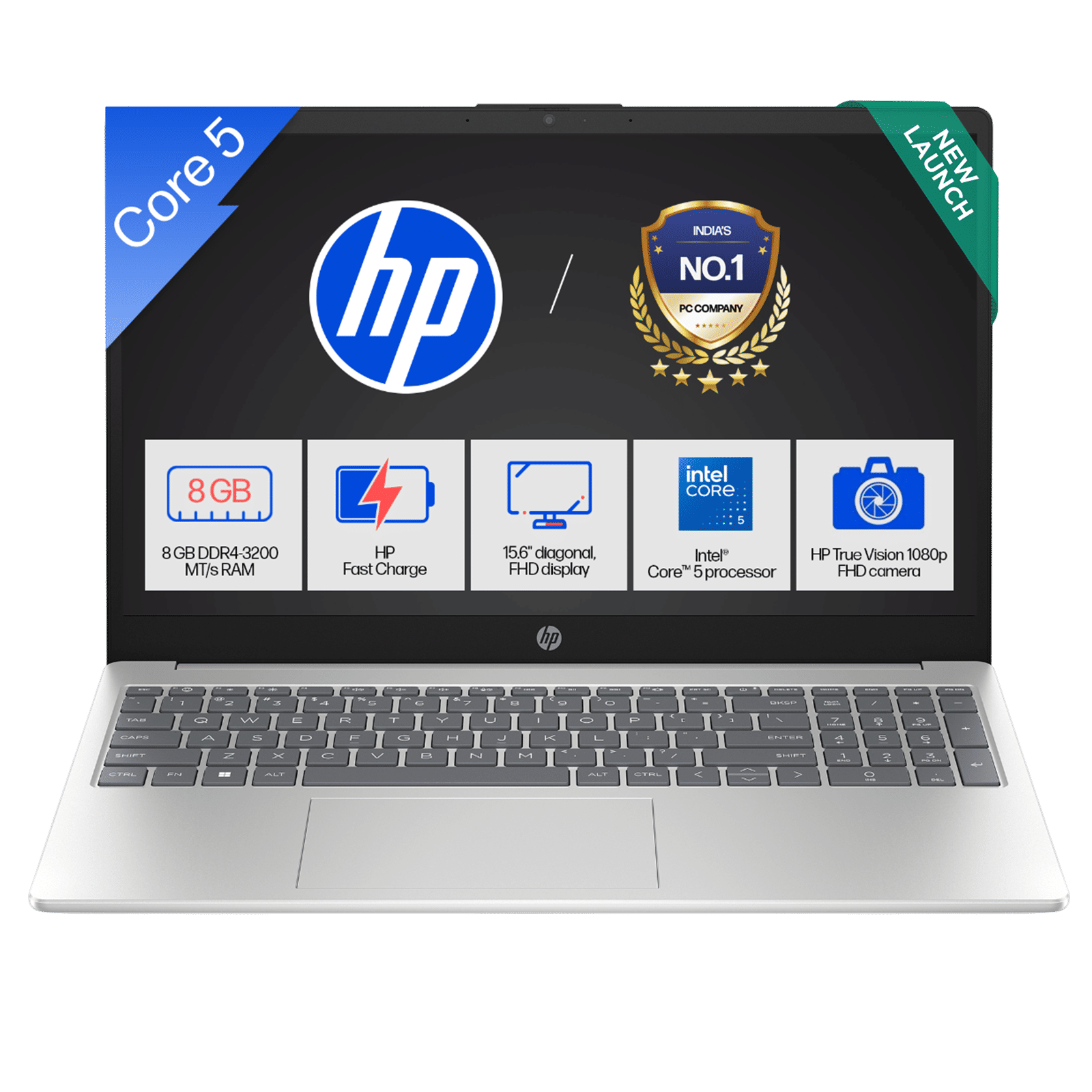 HP 15-fd0651TU Intel Core 5 Laptop (8GB, 512GB SSD, Windows 11 Home, 15.6 inch Full HD Display, MS Office Home 2024, Natural Silver, 1.59 KG)