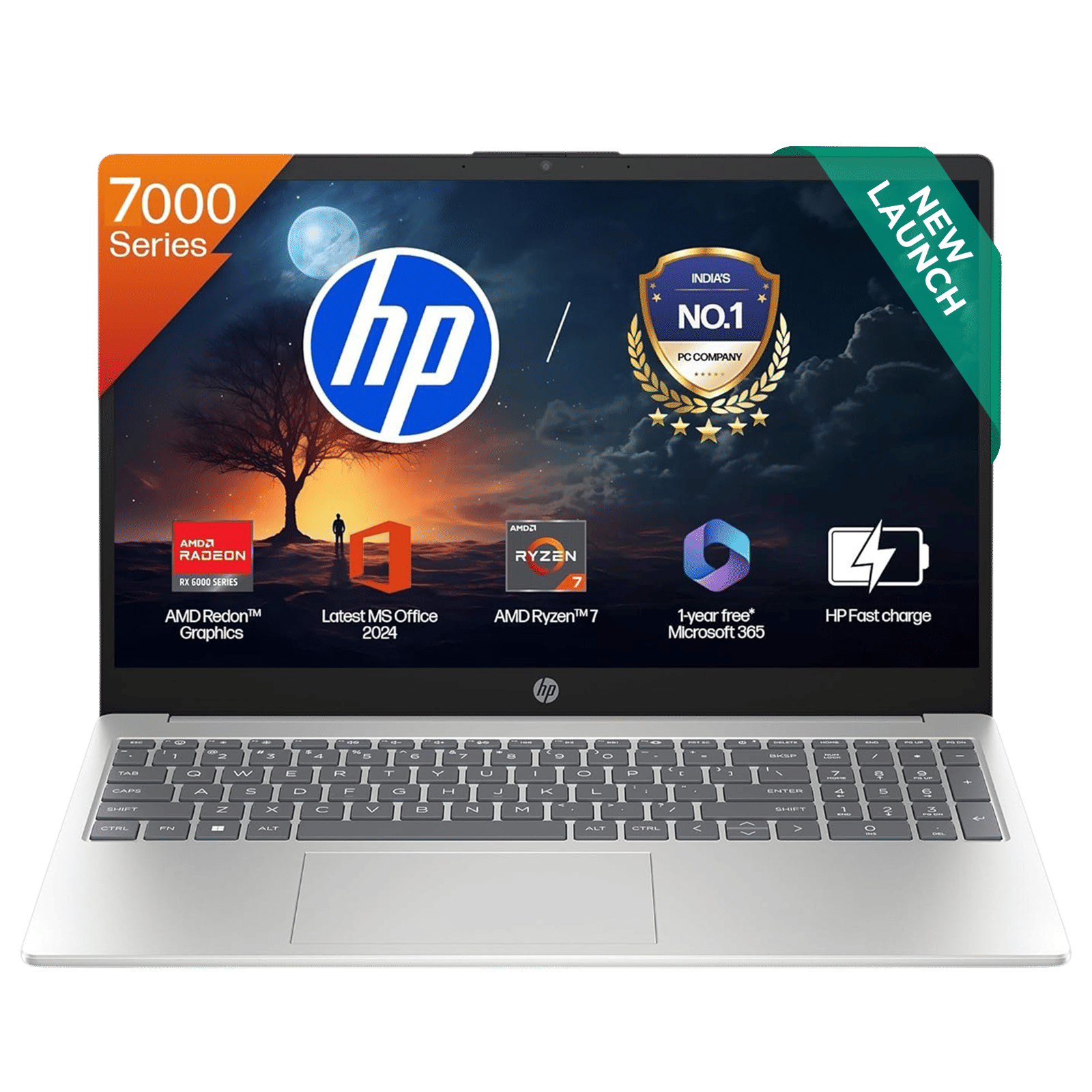 HP 15-fc0837AU AMD Ryzen 7 Laptop (16GB, 512GB SSD, Windows 11 Home, 15.6 inch Full HD IPS Display, MS Office 2024, Natural Silver, 1.59 KG)
