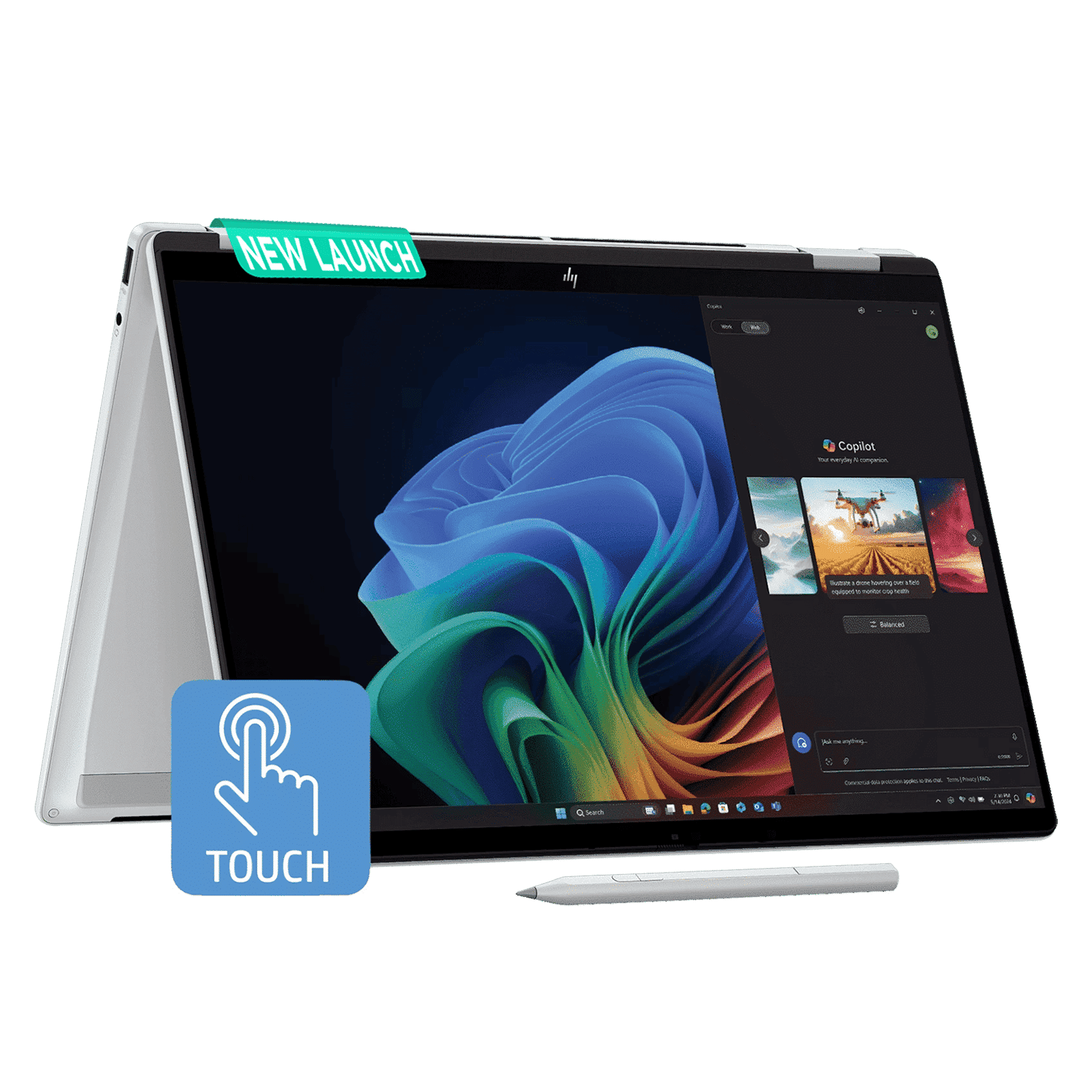 HP OmniBook X Flip 14-fm0119TU Intel Core Ultra 5 Touchscreen 2-in-1 Laptop (16GB, 512GB SSD, Windows 11 Home, 14 inch 2K OLED Display, MS Office Home 2024, Meteor Silver, 1.38 KG)