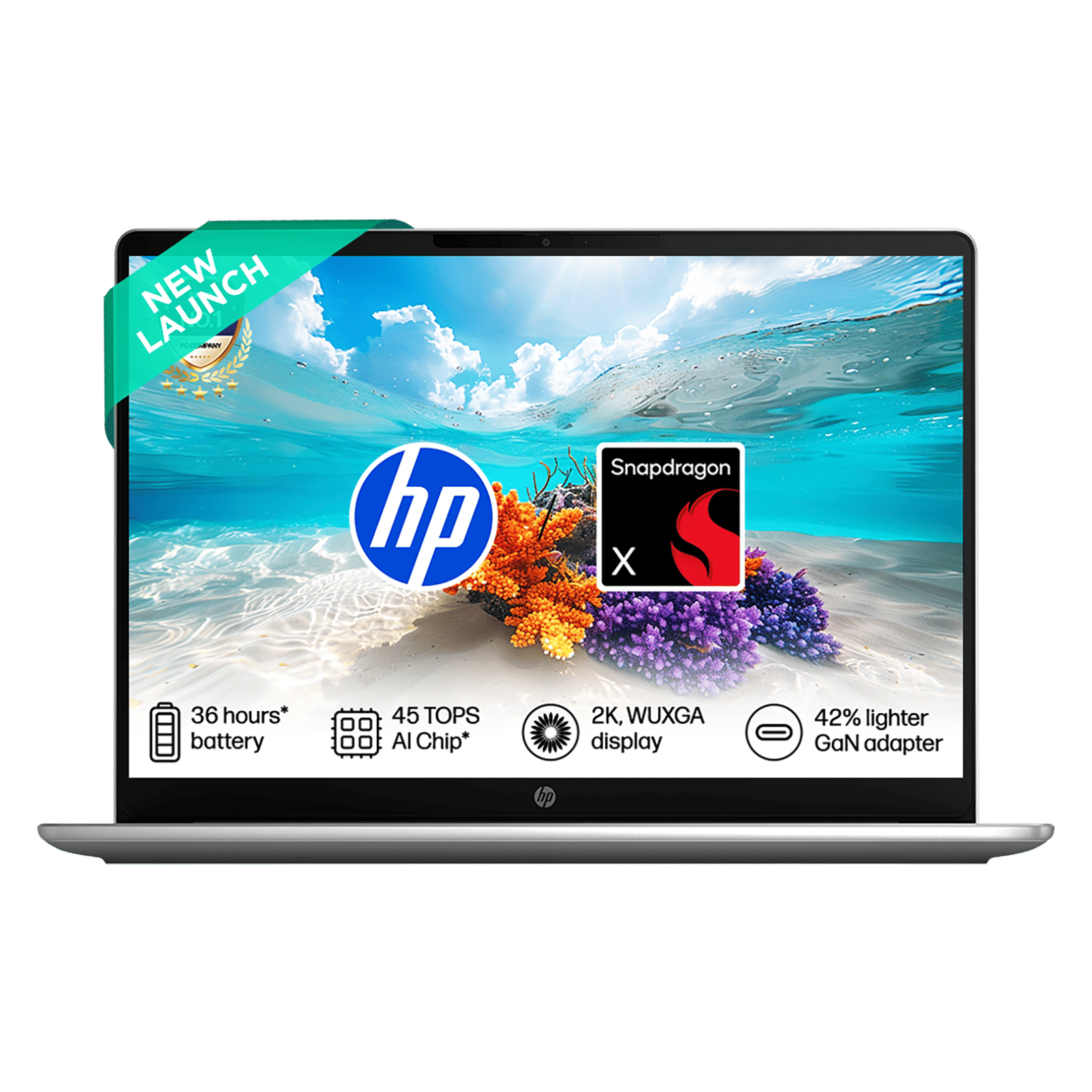 HP OmniBook 3 Qualcomm Snapdragon X Laptop (16GB, 512GB SSD, Windows 11 Home, 14 inch WUXGA IPS Display, MS Office Home 2024, Silver, 1.42 KG)