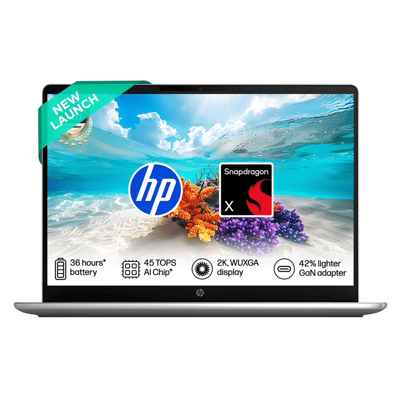 HP OmniBook 3 Qualcomm Snapdragon X Laptop (16GB, 512GB SSD, Windows 11 Home, 14 inch WUXGA IPS Display, MS Office Home 2024, Silver, 1.42 KG)