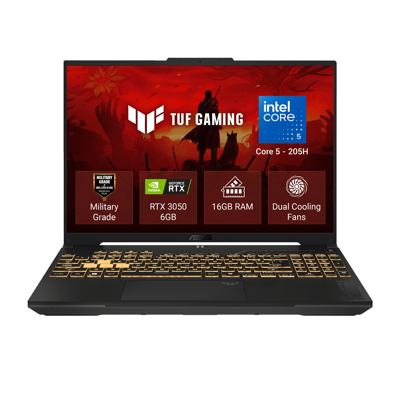 ASUS TUF F16 Intel Core 5 Gaming Laptop (16GB, 512GB SSD, Windows 11 Home, 6GB Graphics, 16 inch 144 Hz FHD+ IPS Level Display, NVIDIA GeForce RTX 3050, MS Office Home 2024, Mecha Gray, 2.20 KG)
