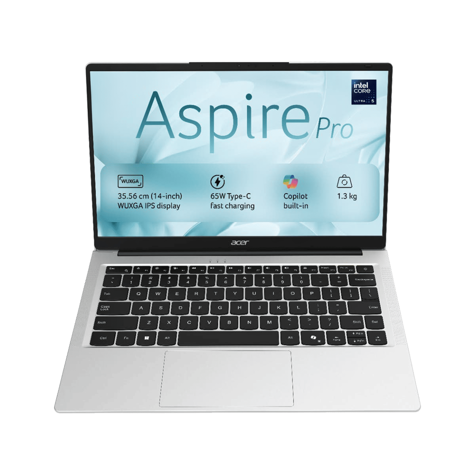 acer Aspire Pro Intel Core Ultra 5 Thin & Light Laptop (8GB, 512GB SSD, Windows 11 Home, 14 inch Full HD IPS Display, MS Office Home 2024, Light Silver, 1.3 KG)