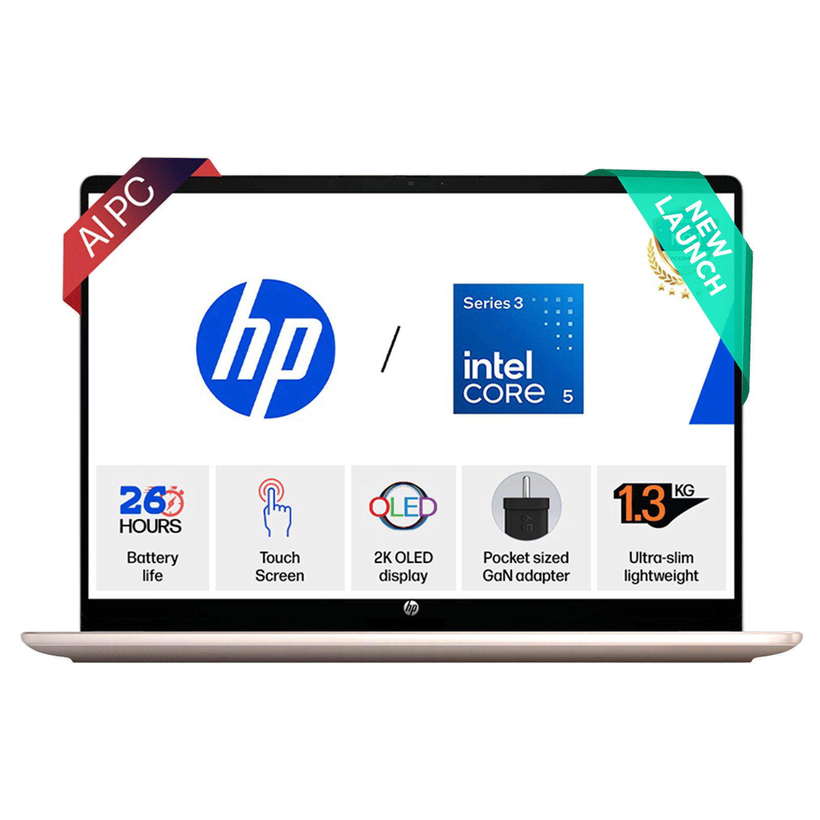 HP OmniBook 5 14-kf0021TU Intel Core 5 Touchscreen Thin & Light Laptop (16GB, 512GB SSD, Windows 11 Home, 14 inch 2K OLED Display, MS Office Home 2024, Sahara Silver, 1.33 KG)