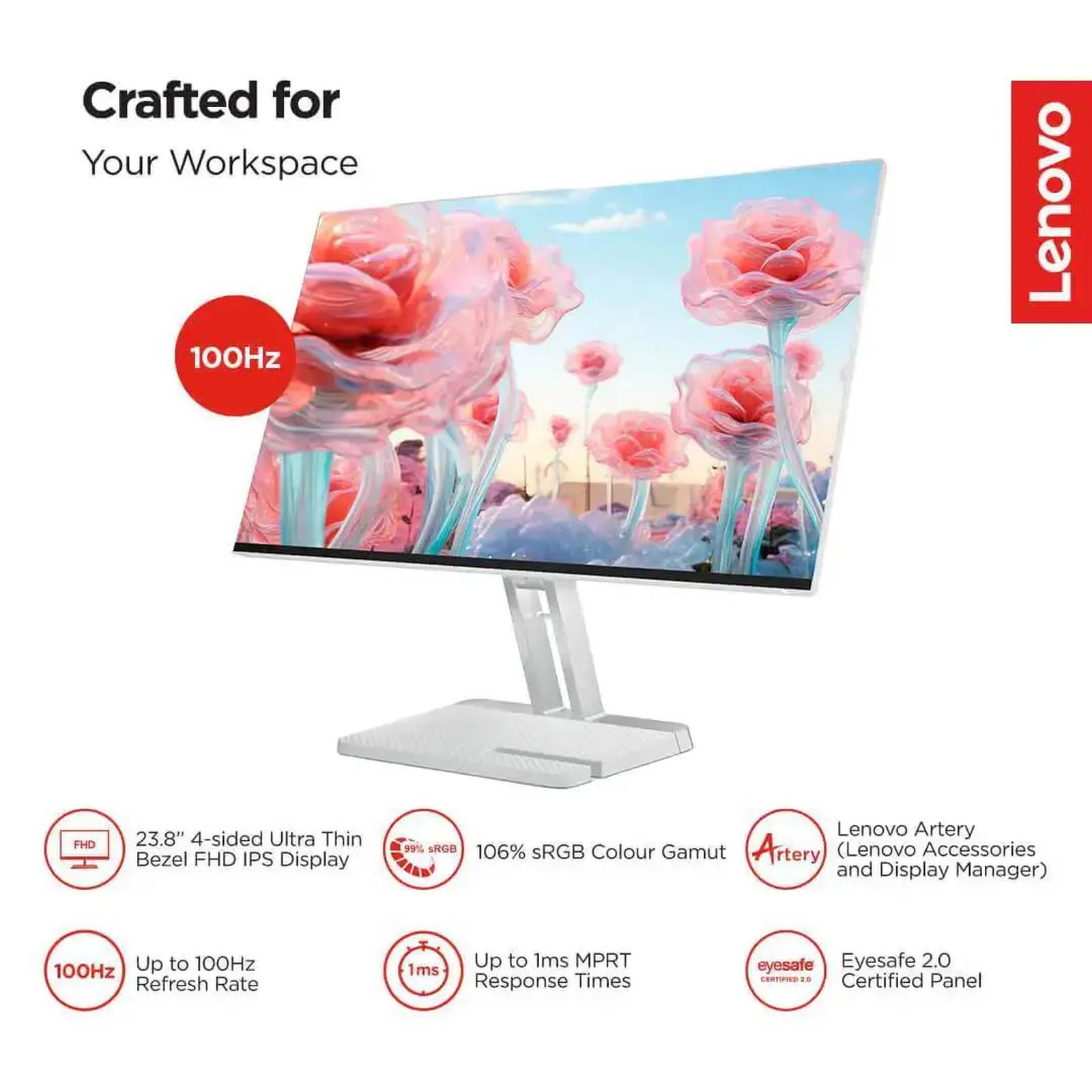 Lenovo L24i4A 60.45 cm (23.8 inch) Full HD IPS Panel Ultra Thin Monitor with WLED Backlight
