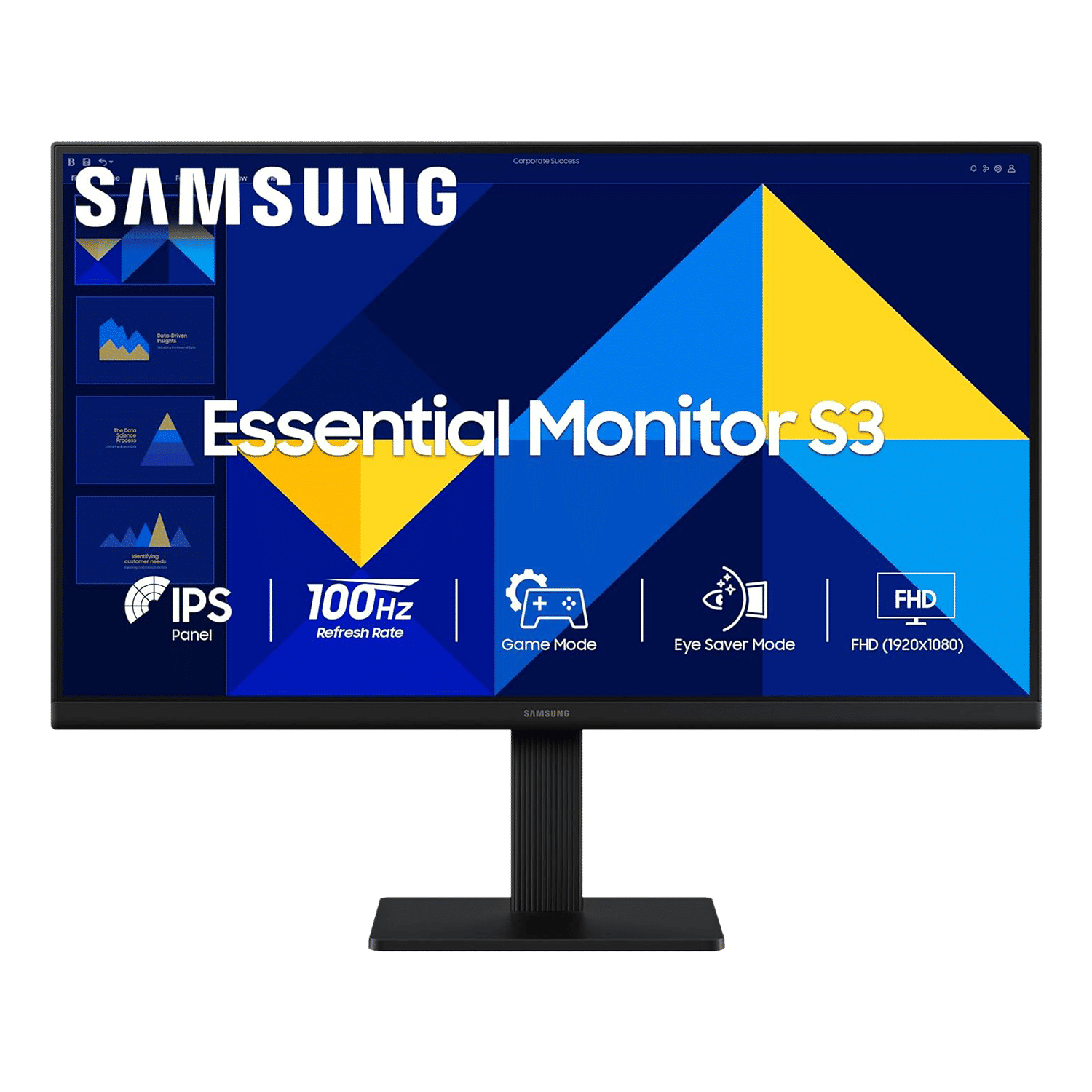 SAMSUNG Essential S3 54.6 cm (22 inch) Full HD IPS Panel Borderless Height Adjustable Monitor with Eye Saver Mode
