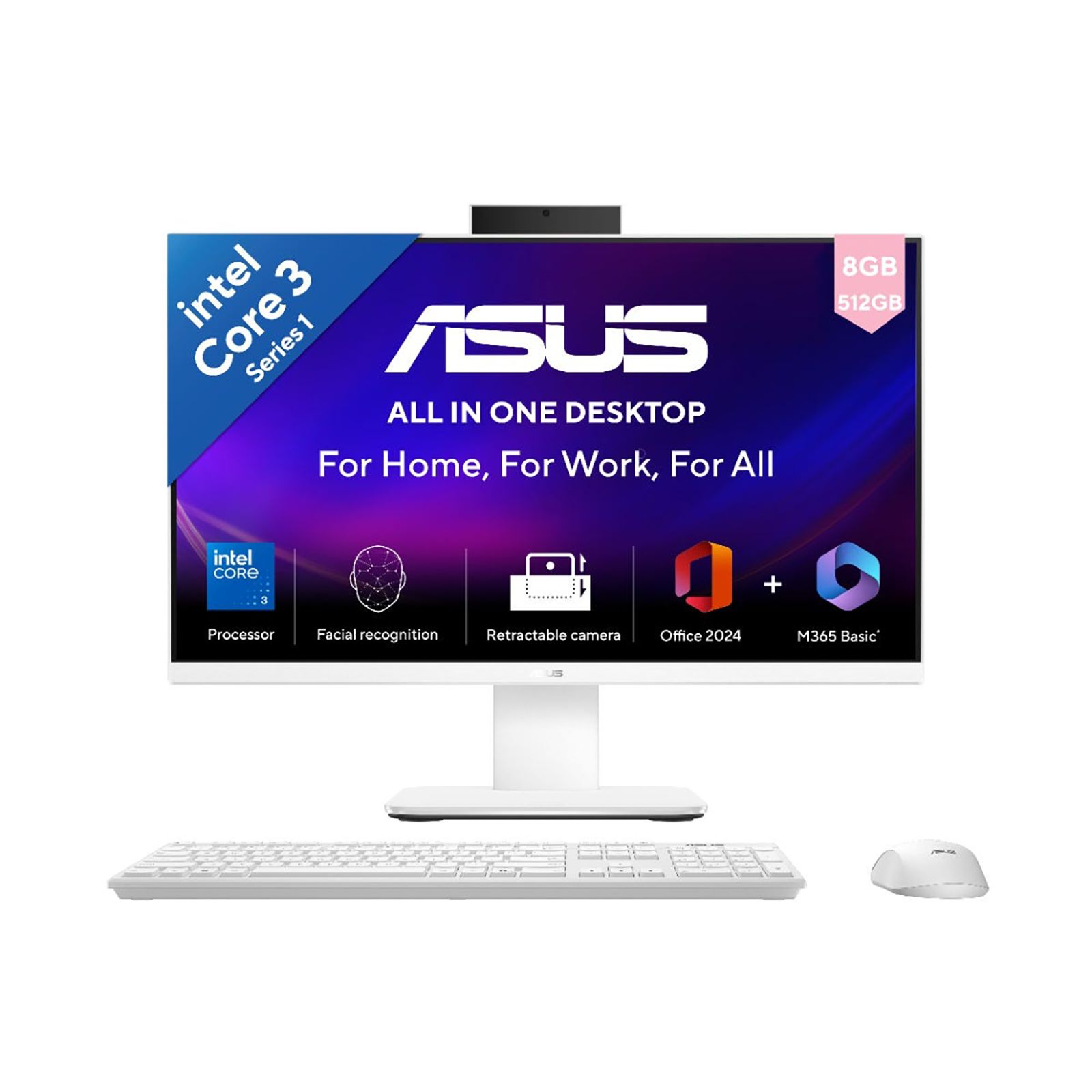 ASUS AiO 27 Inch Full HD IPS Display Intel Core i3 Windows 11 Home Desktop (8GB, 512GB SSD, Intel Graphics)