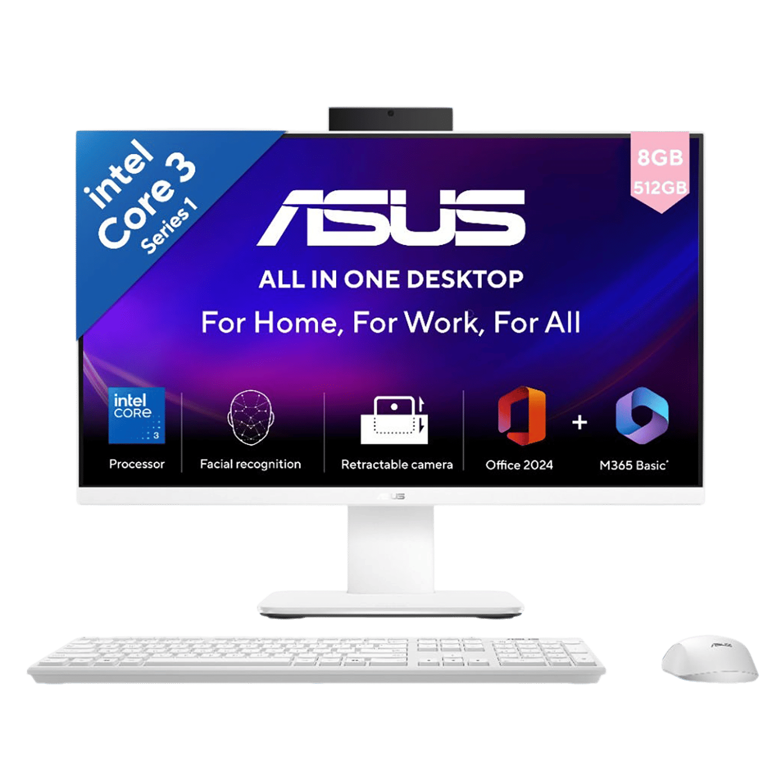 ASUS AiO 27 Inch Full HD IPS Display Intel Core i3 Windows 11 Home Desktop (8GB, 512GB SSD, Intel Graphics)