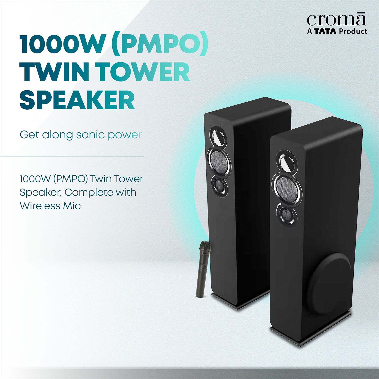 Croma Twin Tower 1000W Multimedia Tower Speaker with Mic (5 Preset  Equalizer Mode, Stereo Channel, Black)