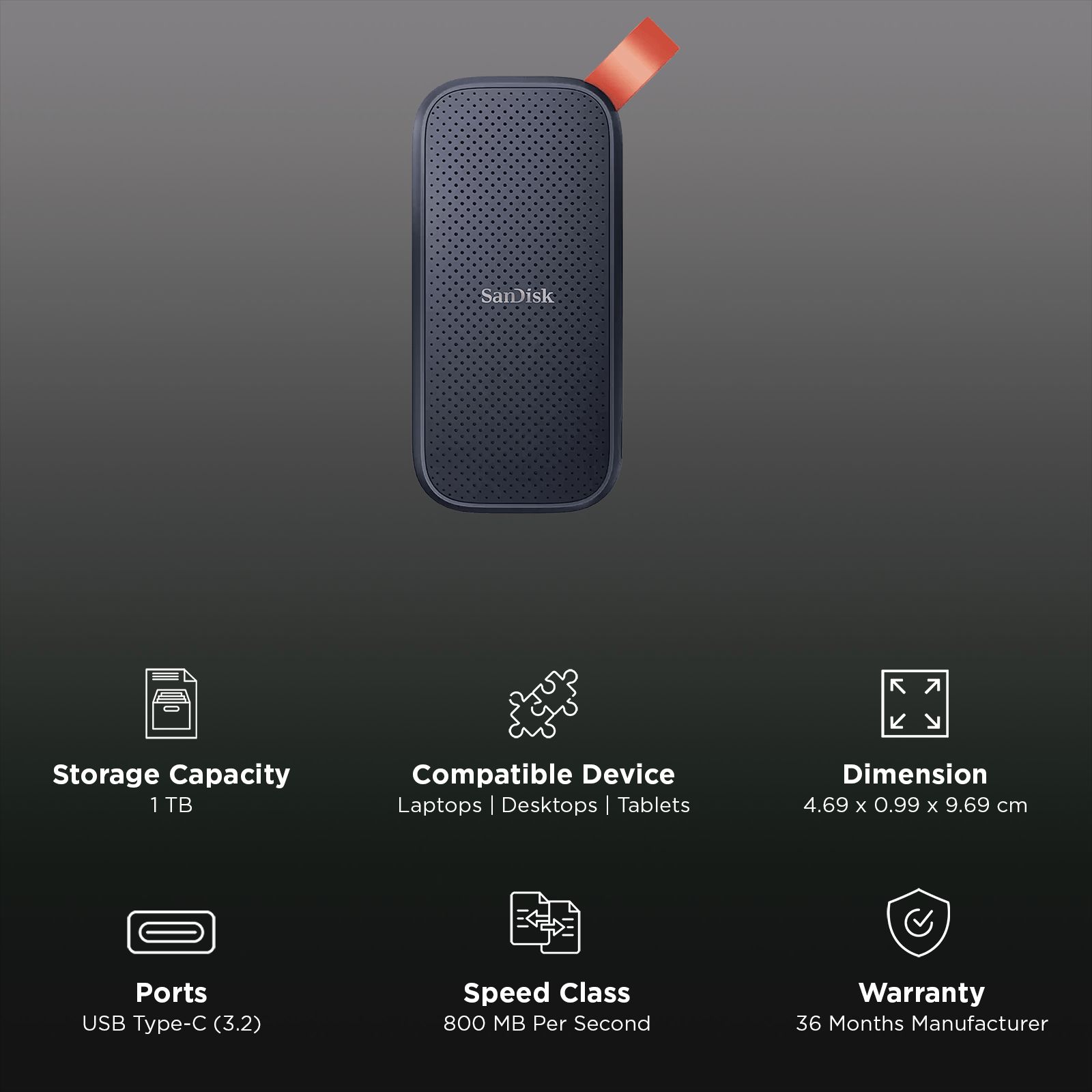Buy SanDisk E30 1TB USB Type-C (3.2) Portable Solid State Drive 