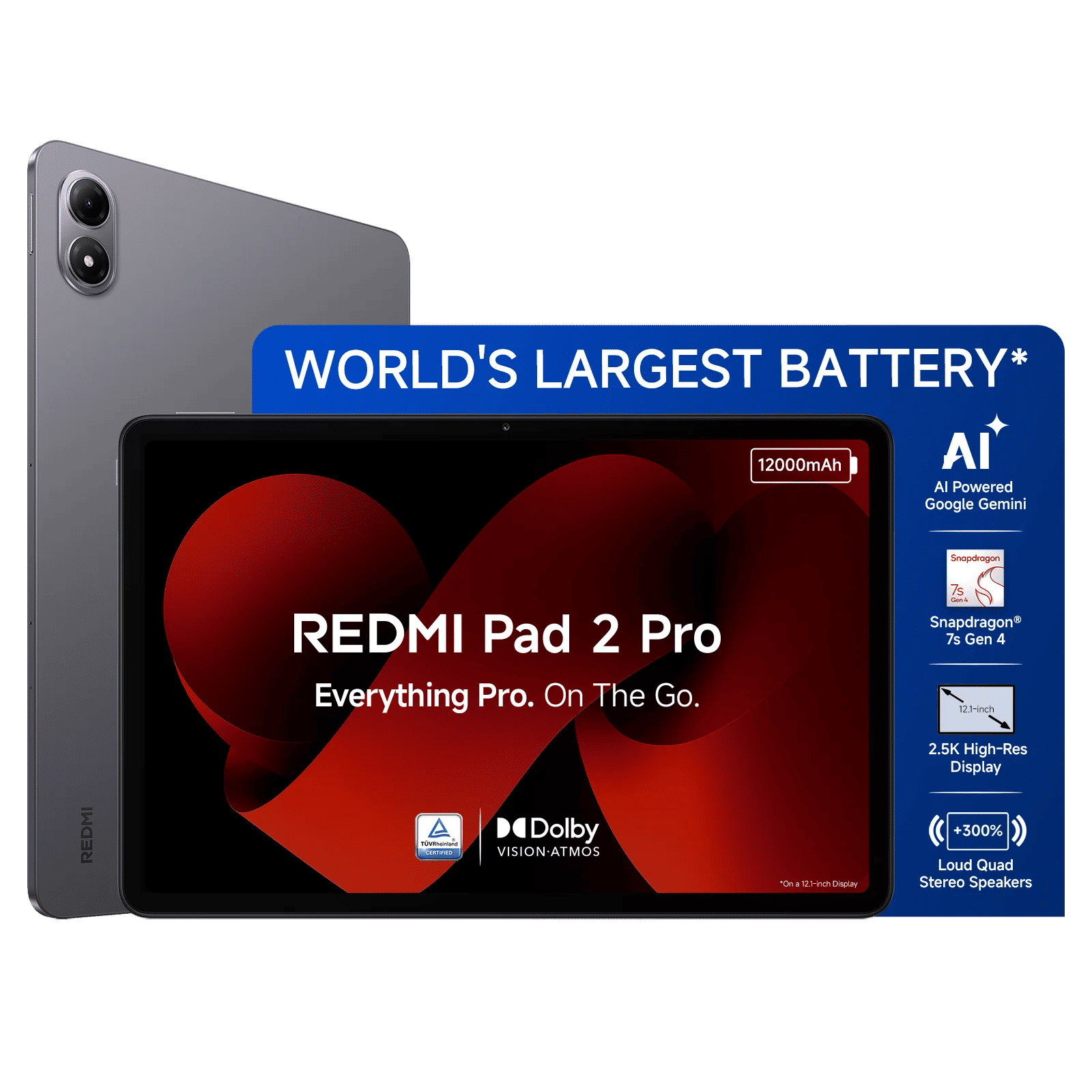 Redmi Pad 2 Pro Wi-Fi Android Tablet (12.1 Inch, 8GB RAM, 128GB ROM, Graphite Grey)